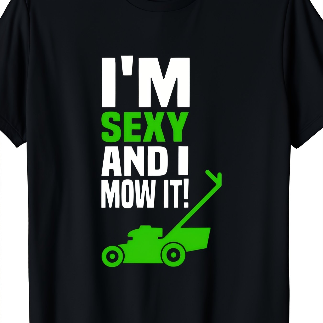 TEMU Funny Lawn Mower T Shirt I'm Sexy & I Mow It Vintage Crew Neck Short Sleeve Tee With Black & Print Stretch Suitable For Dad Father's Day Gift