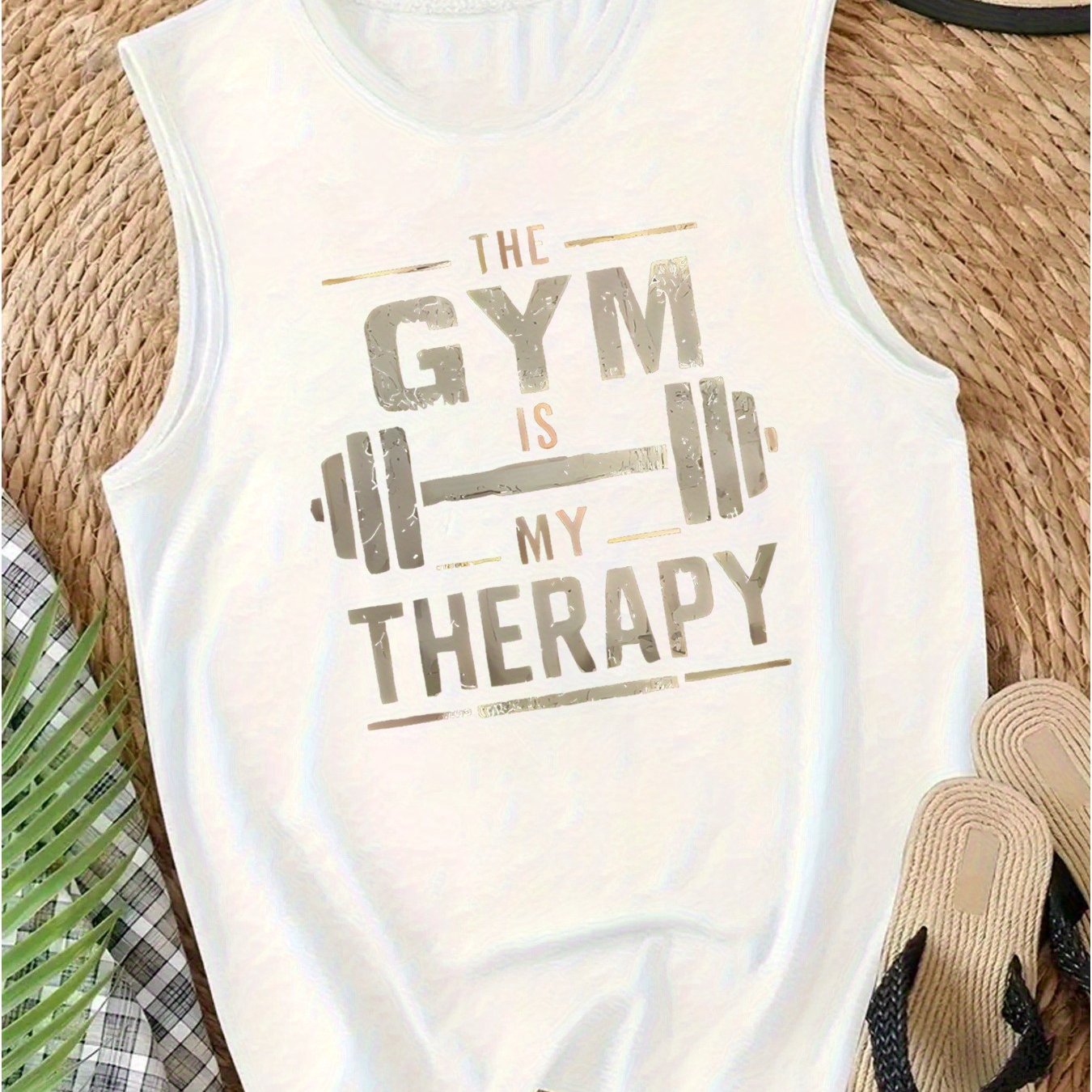 TEMU A Sleeveless Round-neck Tank Top With 'gym' Letter Print, Perfect For Casual Wear And Summer, Suitable For Women's Clothing During