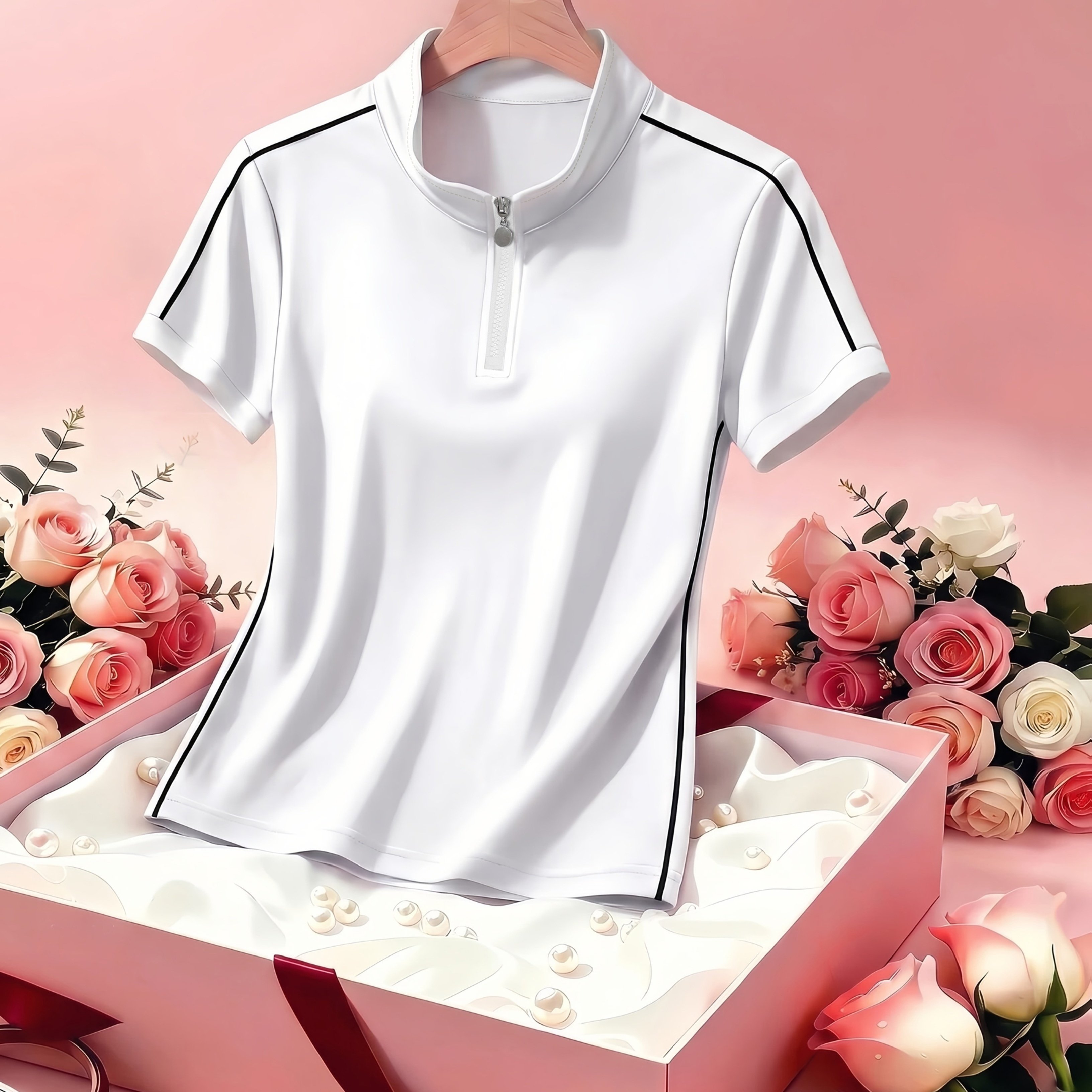 TEMU New Summer Solid Color Casual Fashion Sporty Short-sleeve Shirt For Women, Simple And Versatile Spring/summer Commuter Top, Outdoor Slim-fit