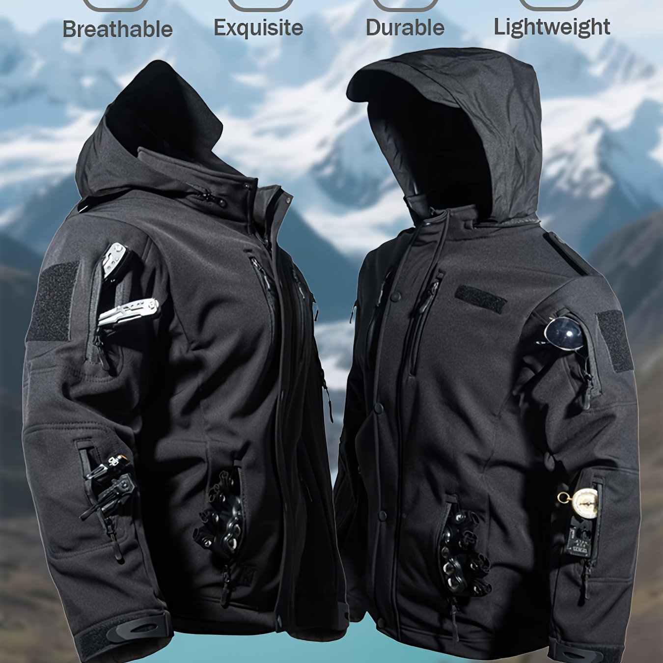 Men's Outdoor Softshell Jacket with Multi-Pocket Design for Mountaineering