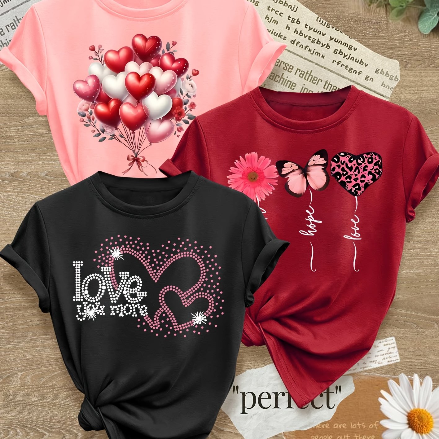 TEMU A Set Of 3 Stylish And Easy Short-sleeve T-shirts Featuring A Pattern, Perfect For Casual Sports Wear , Autumn, And Summer. In Multiple Colors