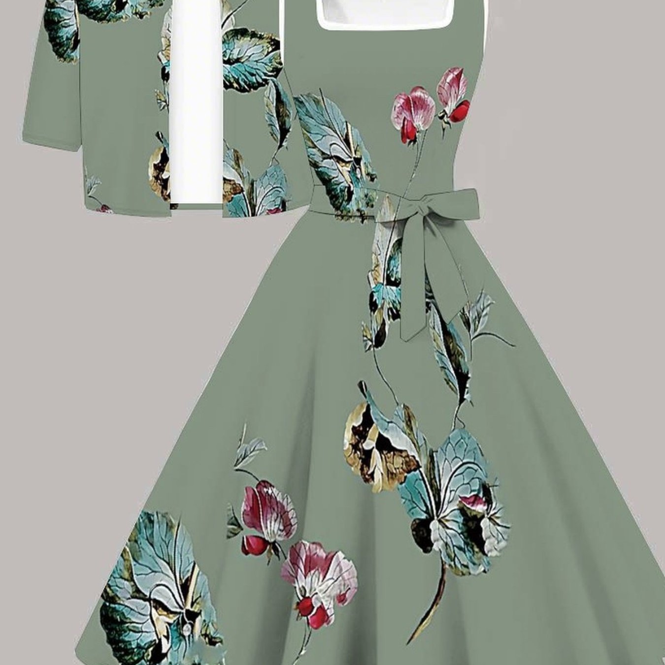 Plus Size - Women's Suit Women's Plus-size Dress Set Floral And Tree Pattern Party Comfortable Material Fashionable Short-sleeve Jacket Vest Dress Set