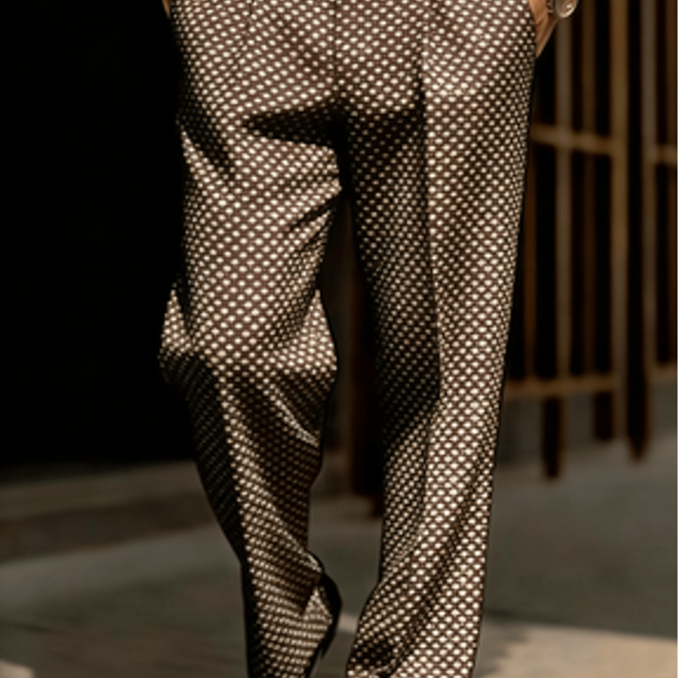 Image of Men's Multi-pleated Business Trousers, Light With Small Polka Dot Print, High-waisted , Casual And Unique For Everyday Commuting