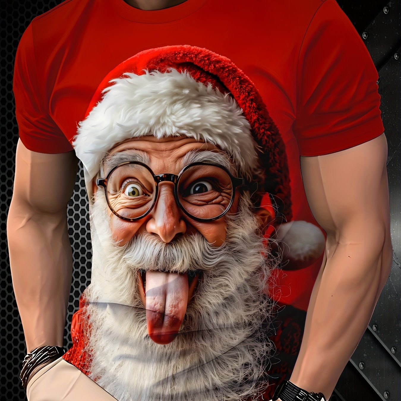 TEMU Men's Santa Face T-shirt - Funny Christmas Suit Costume With Santa , Machine Washable Round Neck Party Attire Suitable For Adult Christmas