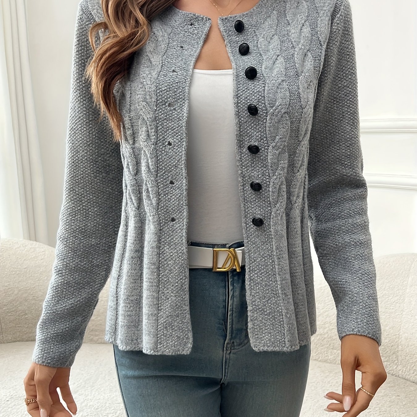 Women Front Button Long Sleeve Casual Cardigan, For Daily Wear