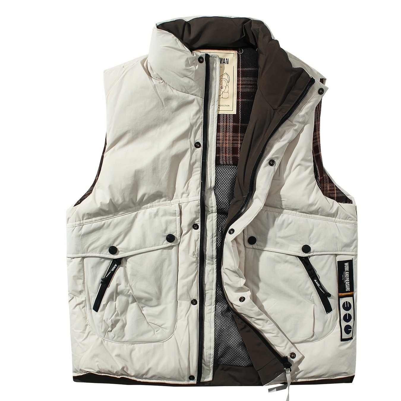 TEMU 2025 Autumn/winter 's Stand Collar Winter Thickened Coldproof Windproof Vest Jacket, Men's Vest Sporty Style Moisture-wicking Sweat-absorbing