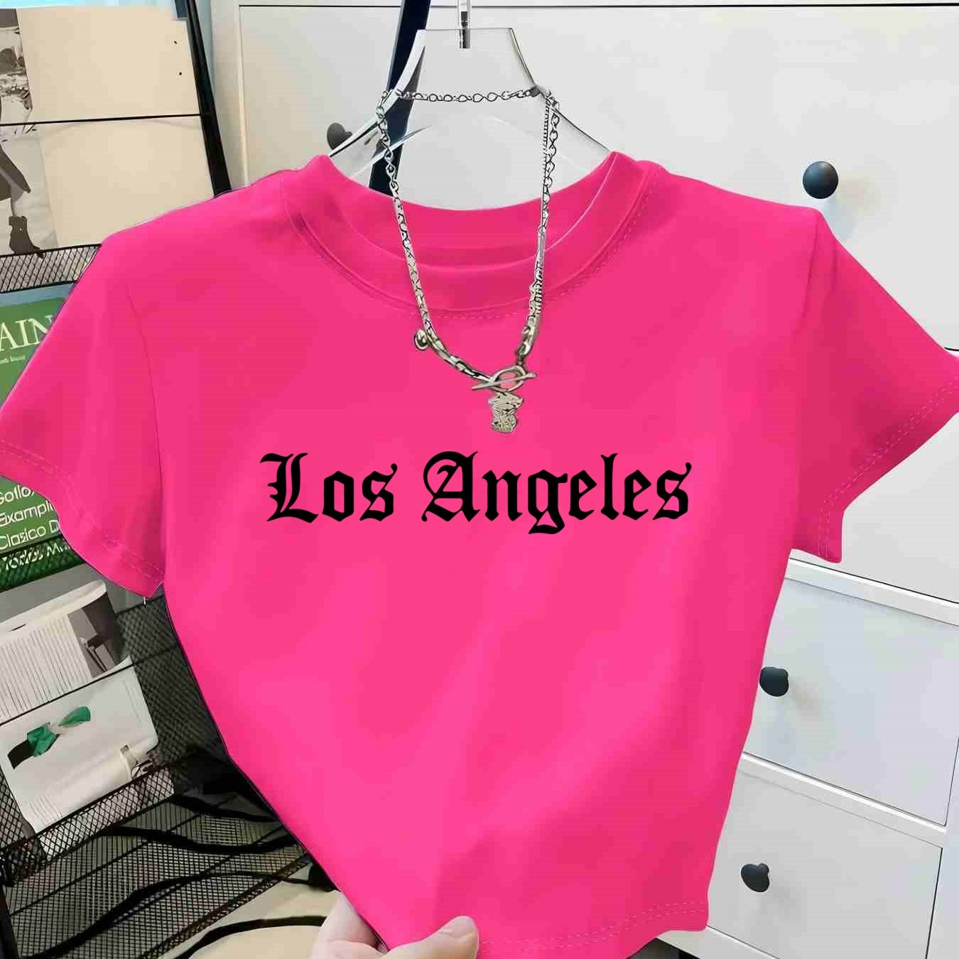 TEMU Ultra-short Positioning Printed Women's Casual Fashion Round Neck Crop Top Short Sleeve T-shirt