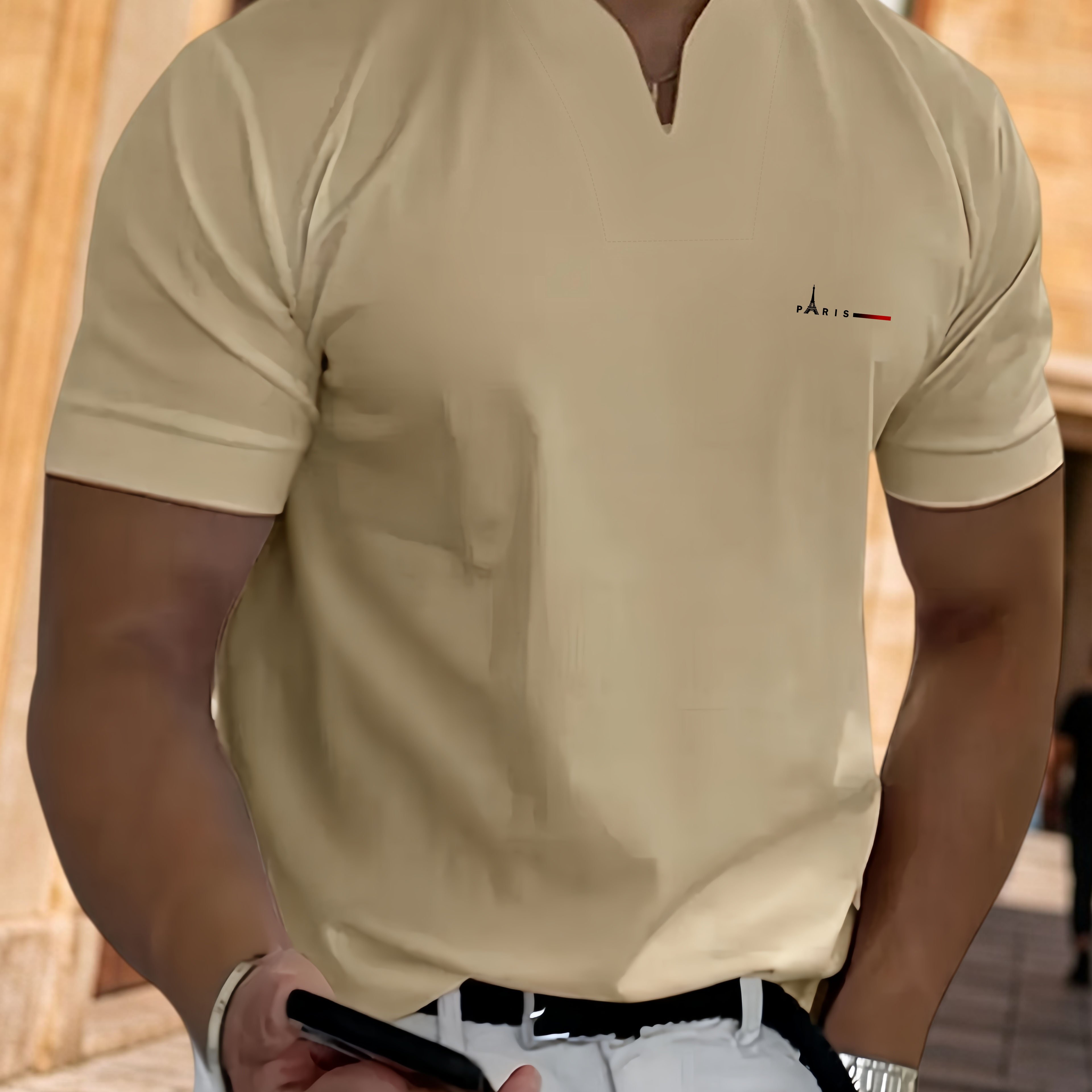 TEMU Men's Lightweight V-neck T-shirt - Soft Breathable Short Sleeve Casual Tee For Party Business Casual & Daily Wear With Elements For Logo
