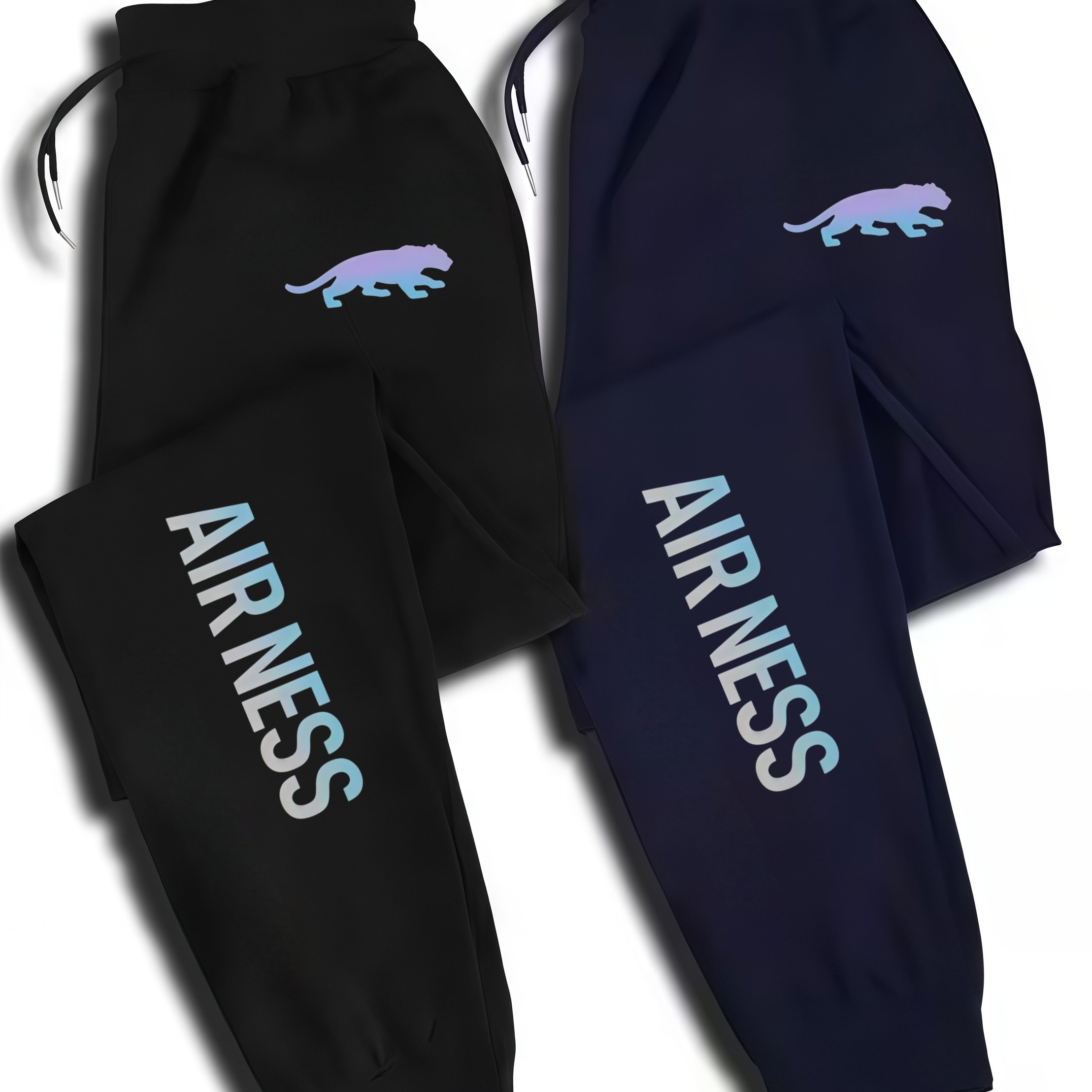 TEMU Ensemble de 2 pantalons de jogging pour homme à motif panthère, avec cordon de serrage élastique, tissu et respirant, pantalon de sport pour de