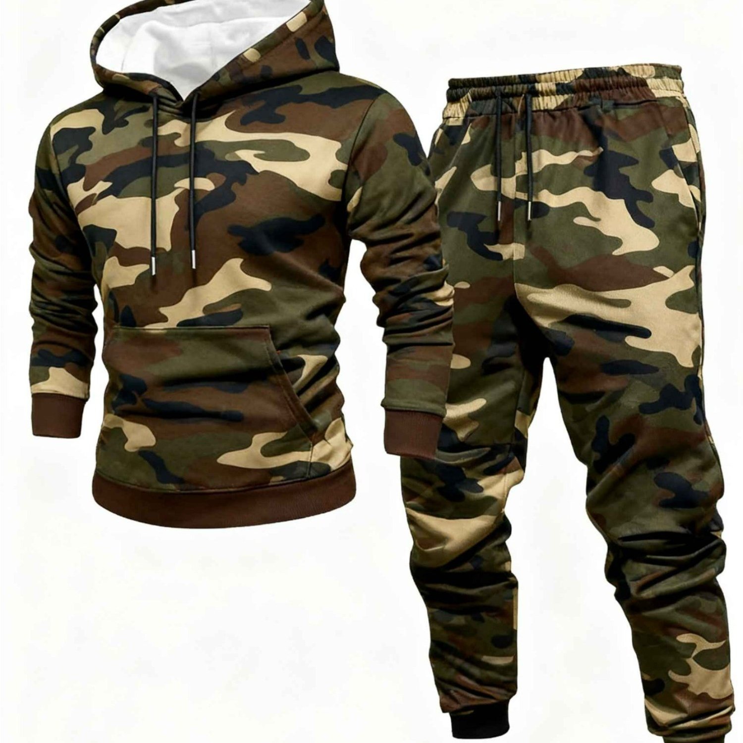 Image of Urban Style Camo Print Men's Casual Outfit 2pcs Hoodie And Joggers Set Men's Clothing Trendy Stylish Set Weekend Wear Travel Wear Birthday Gift For Husband Holiday Gift For Men