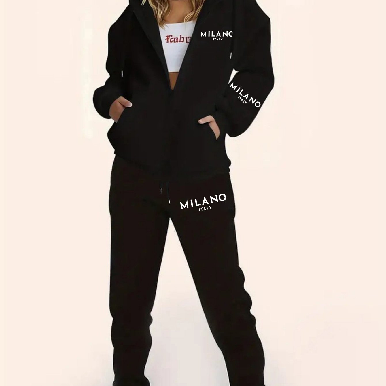 TEMU Plus Size Women's Hooded Sweater sweatpants 2pcs Set, Simple Commuting, -themed Urban Style Text , Suitable For Shopping And Daily Leisure,