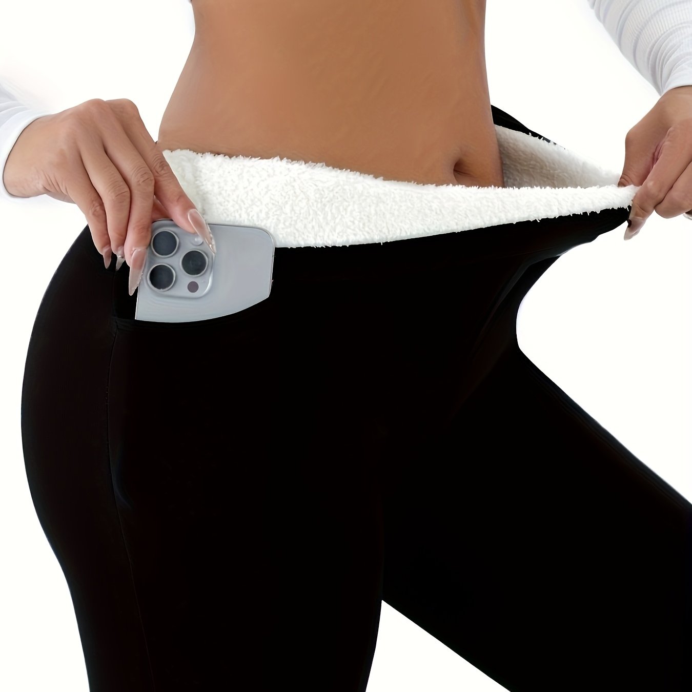 1pc High-waisted Casual Belt Pocket Warm Pants, Easy-to-take- Skin-friendly Elastic Fabric, Fashionable Tight Fleece-lined Leggings, Suitable For Autumn And Winter S And Wear