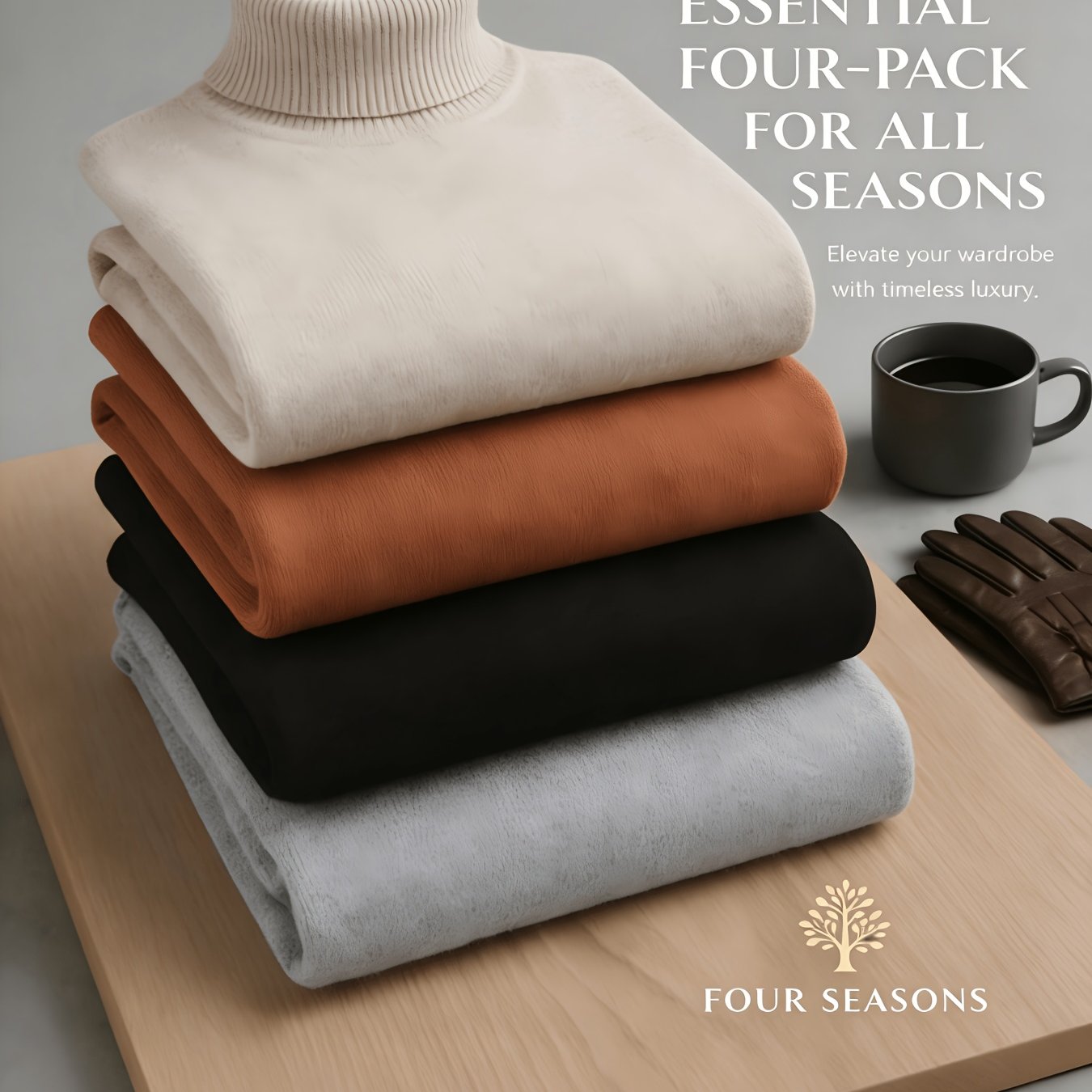 TEMU 4pcs Men's Slim Fit High Neck Sweaters, Soft Knit Casual Pullovers, Tops For Daily