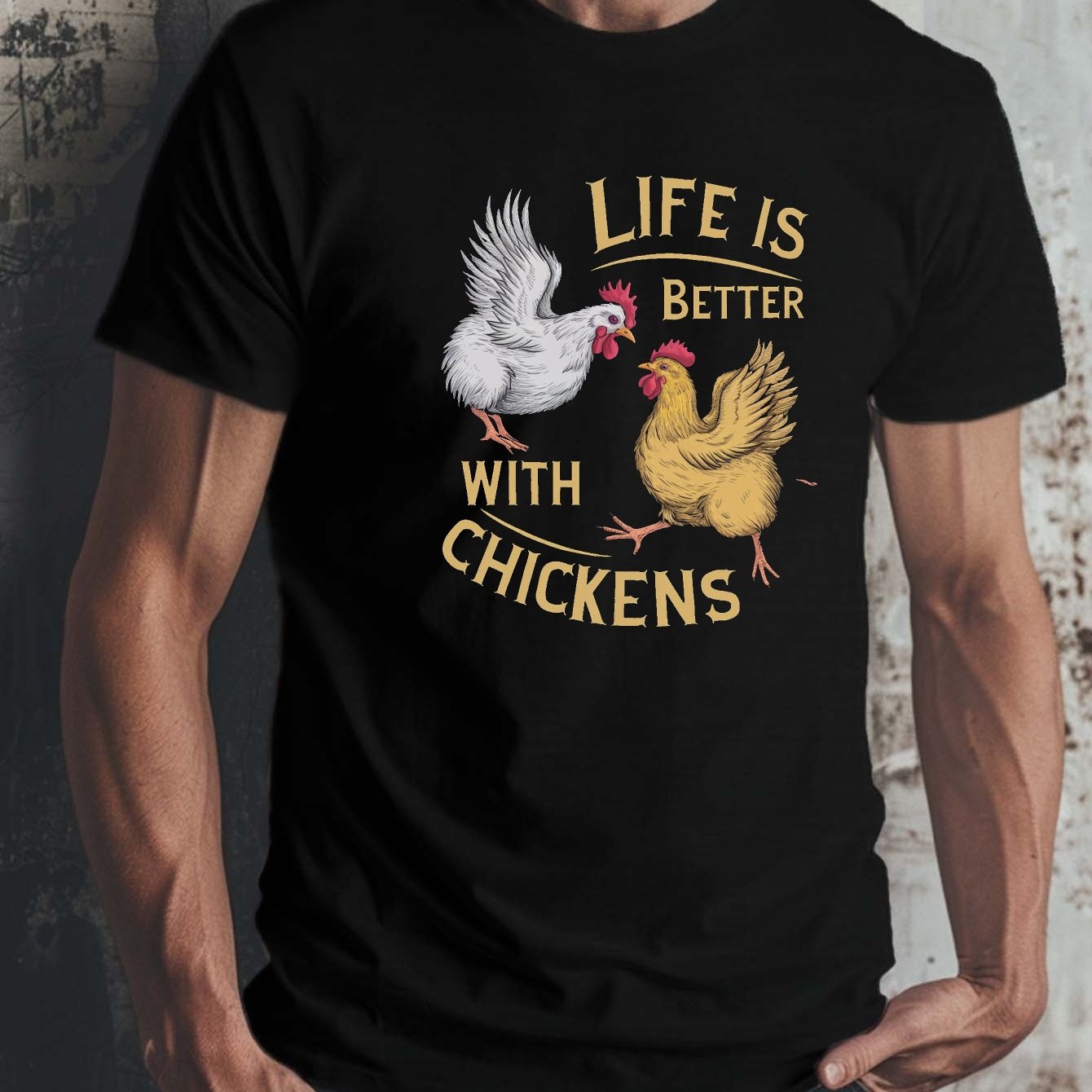 TEMU Humor Better With Chickens Print Tee Shirt, Tees For Men, Casual Short Sleeve T-shirt For Summer