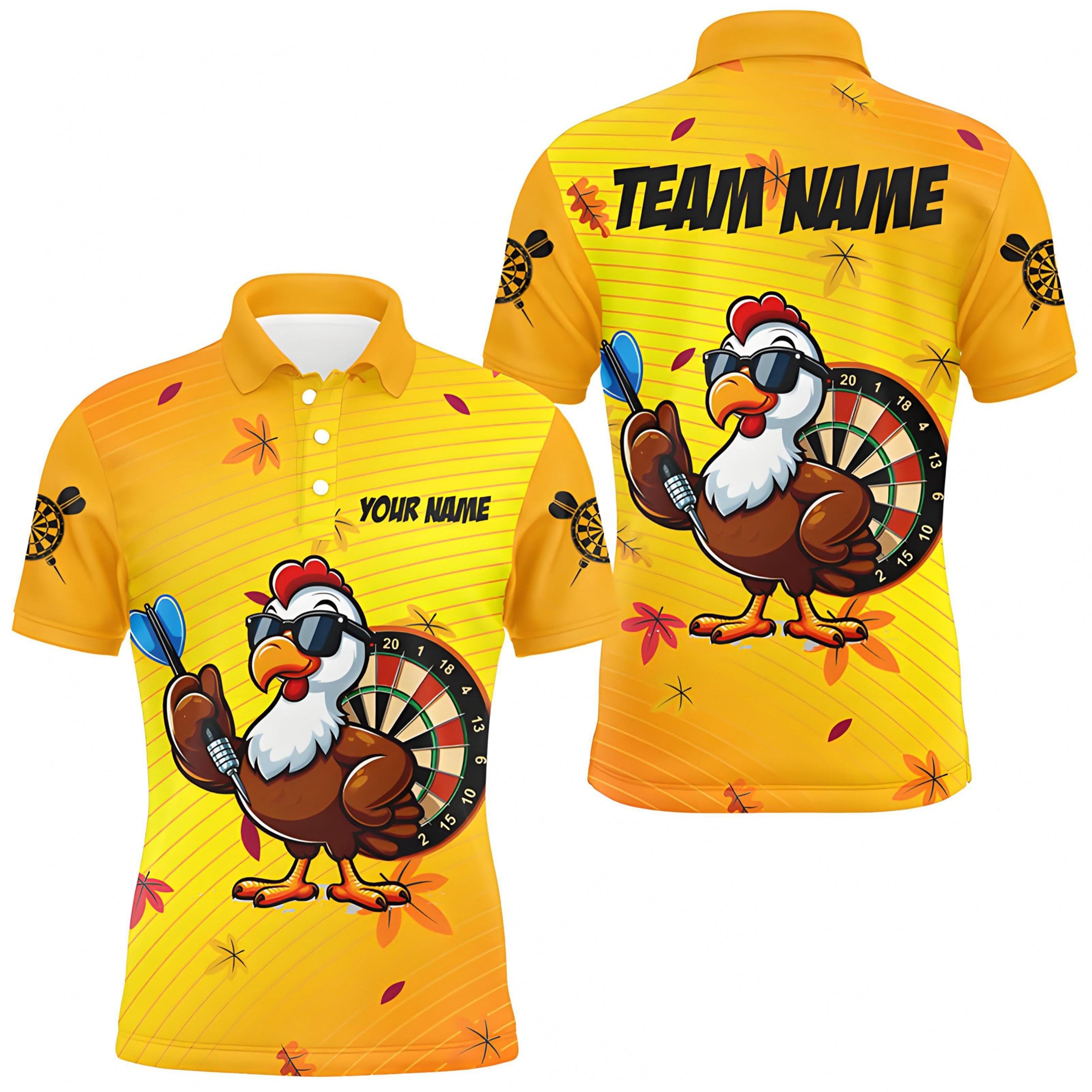 TEMU Custom Men's Dart -shirt | Personalized Custom Name, Cartoon Chicken Pattern, Casual Breathable Shirt, Button Turn- Collar, -elastic Fabric