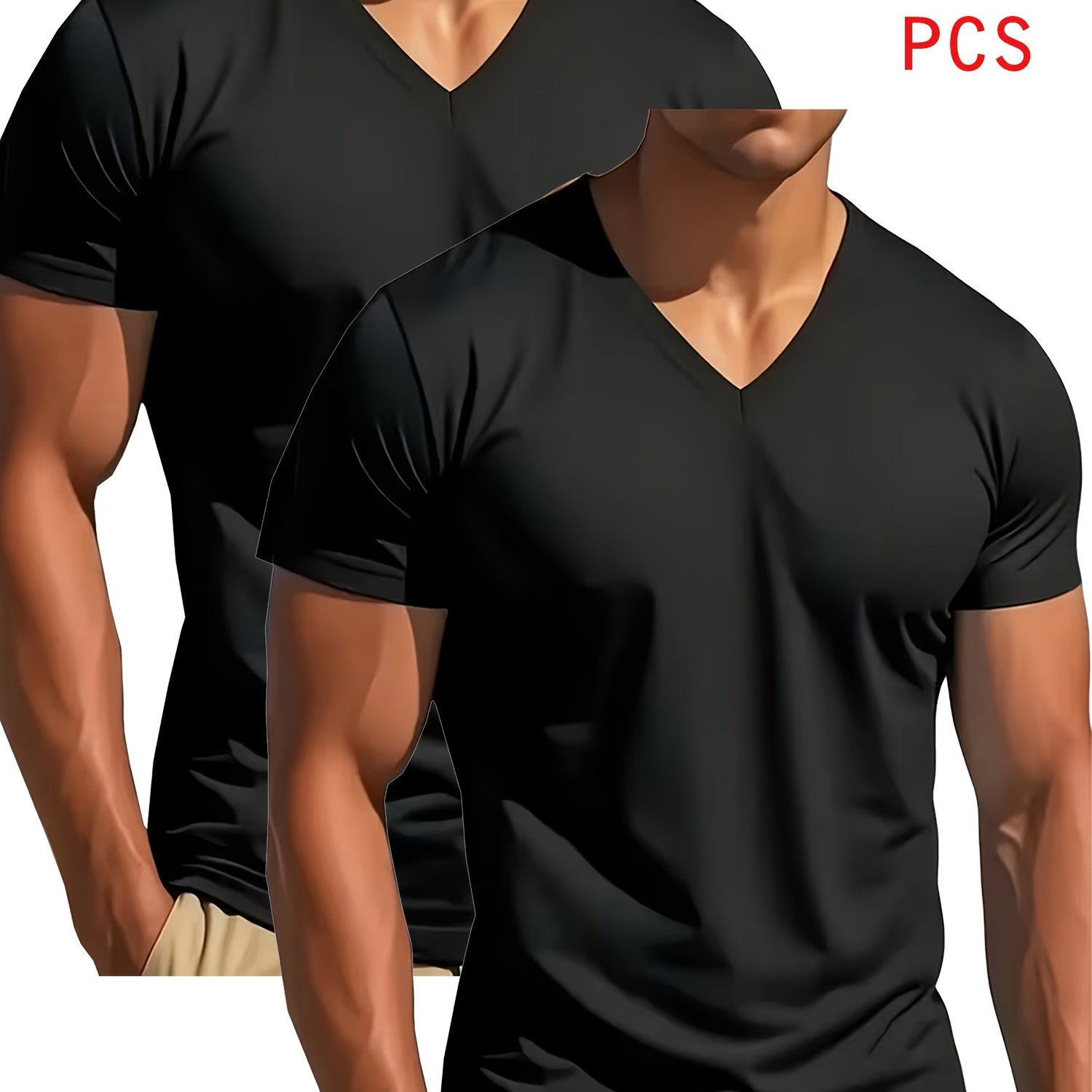 TEMU V-neck T-shirt 2-pc, Comfortable Than You , Slightly Elastic, Slim Fit, Versatile Design, Men's Short-sleeved T-shirt, Sweatshirt, Quick-drying