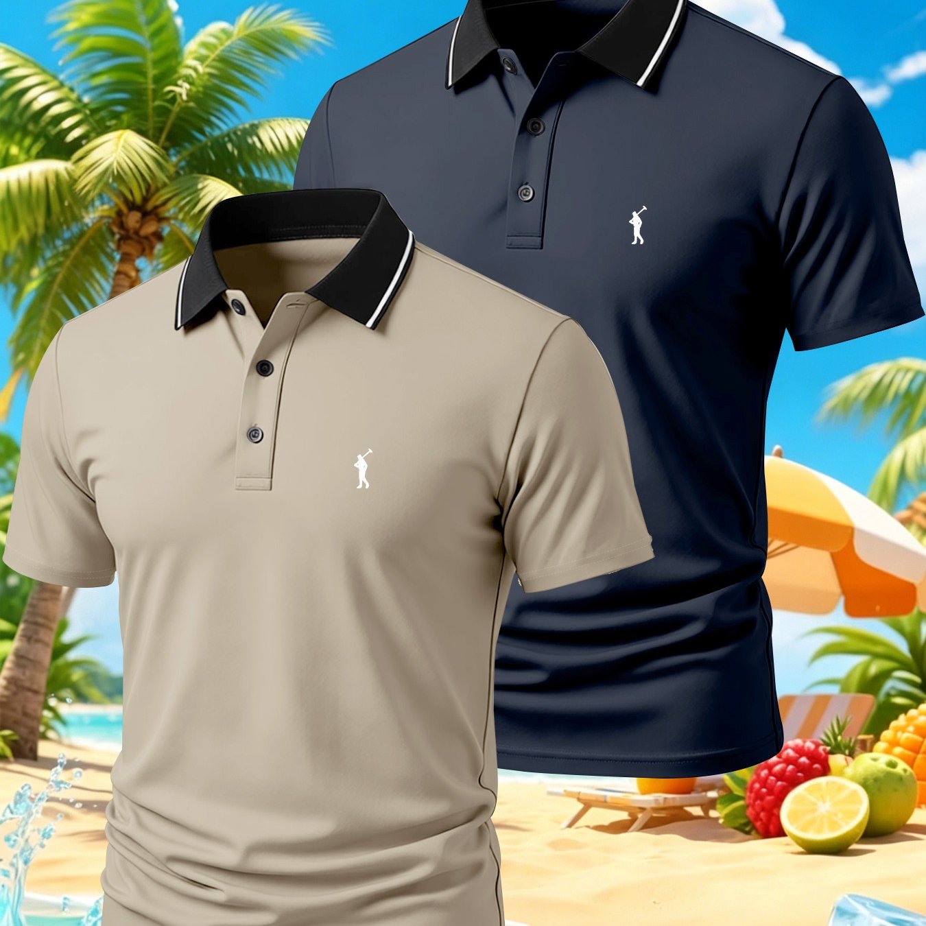 TEMU 2pcs Men's Breathable Lightweight Mesh Quick-dry Business Shirts, Golf Shirts, Micro-stretch Fabric, Geometric Print, Short Sleeve With Lapel