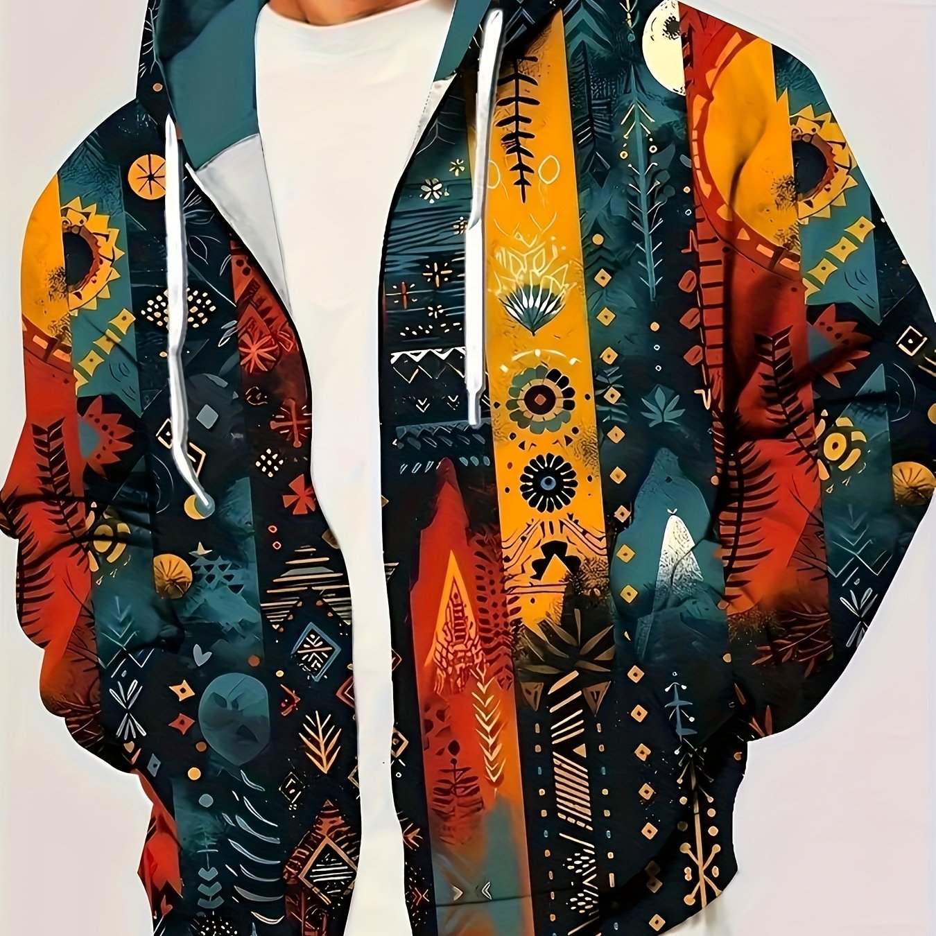 E-shop Lässige Kapuzenjacke für Herren, gestricktes mit Poster-Druck, reguläre Passform, Frühling/Herbst-Oberbekleidung mit Reißverschluss, leicht