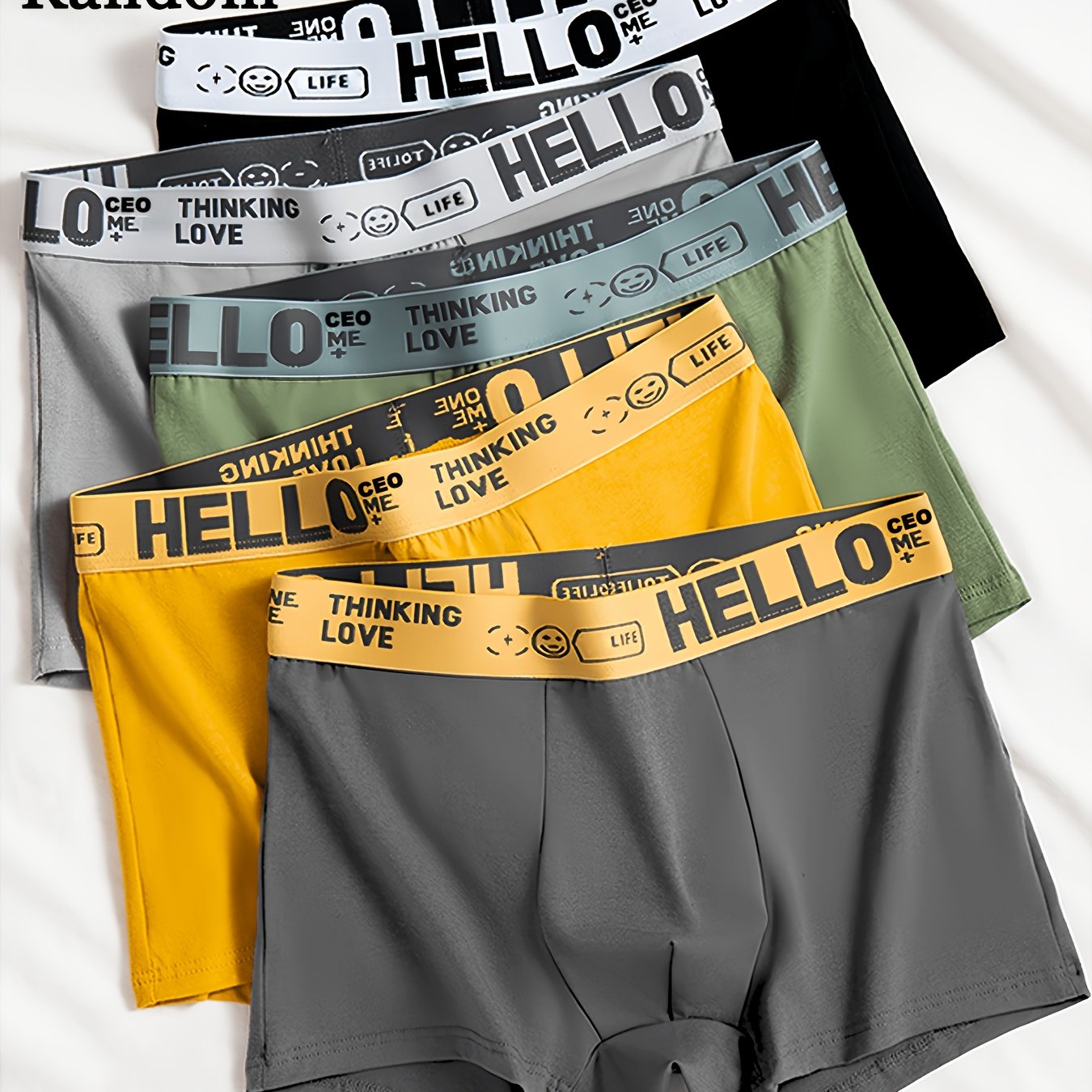TEMU 5pcs Men's Underwear (random Colors) With Hello Lettering - Breathable, Soft, And Stretchy Fabric, Comfortable And , Suitable For Casual And