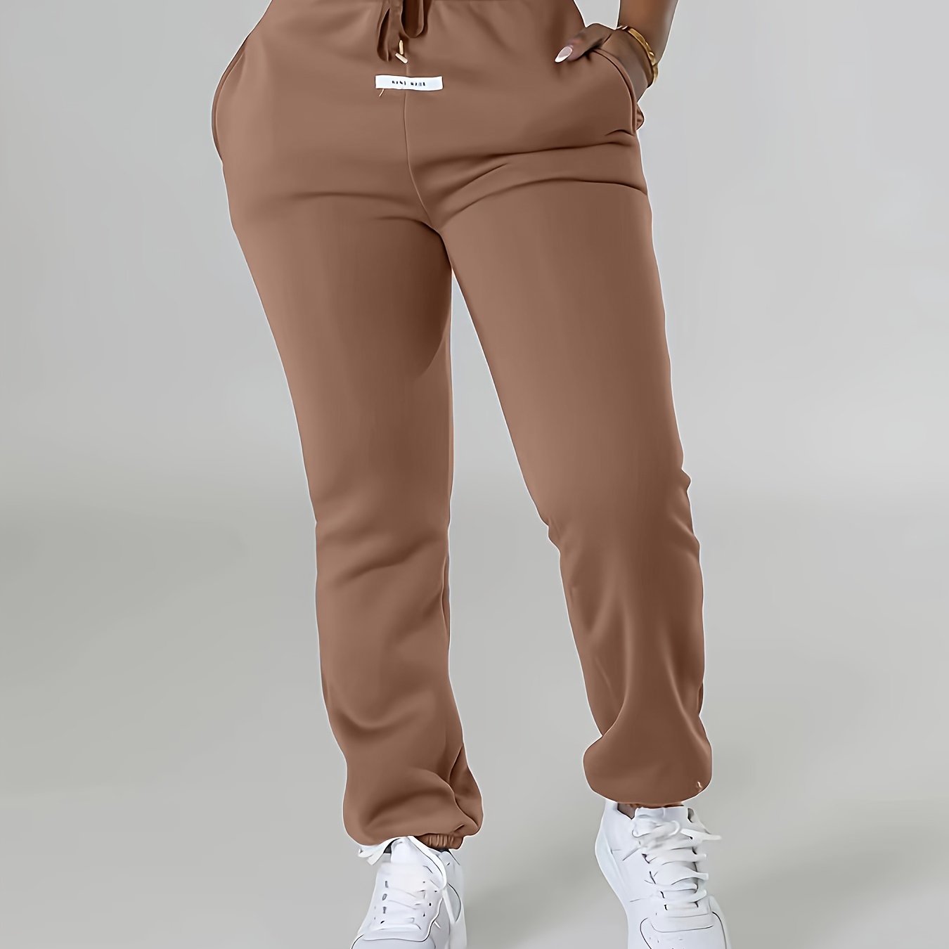 TEMU Solid Color Drawstring Jogger Sweatpants, Casual Slant Pocket Sporty Pants, Women's Clothing