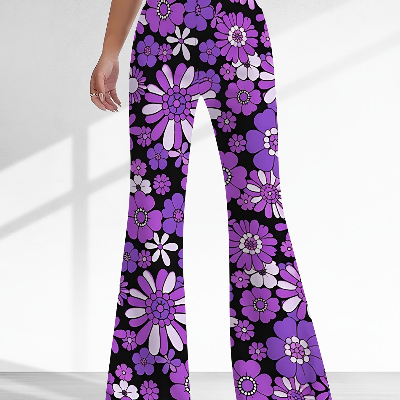 TEMU Autumn Women's High-waist Flared Pants, Y2k Retro Floral Wide-leg Trousers, Made Of Comfortable Fabric, Hanging To Enhance , Vibrant And Women's