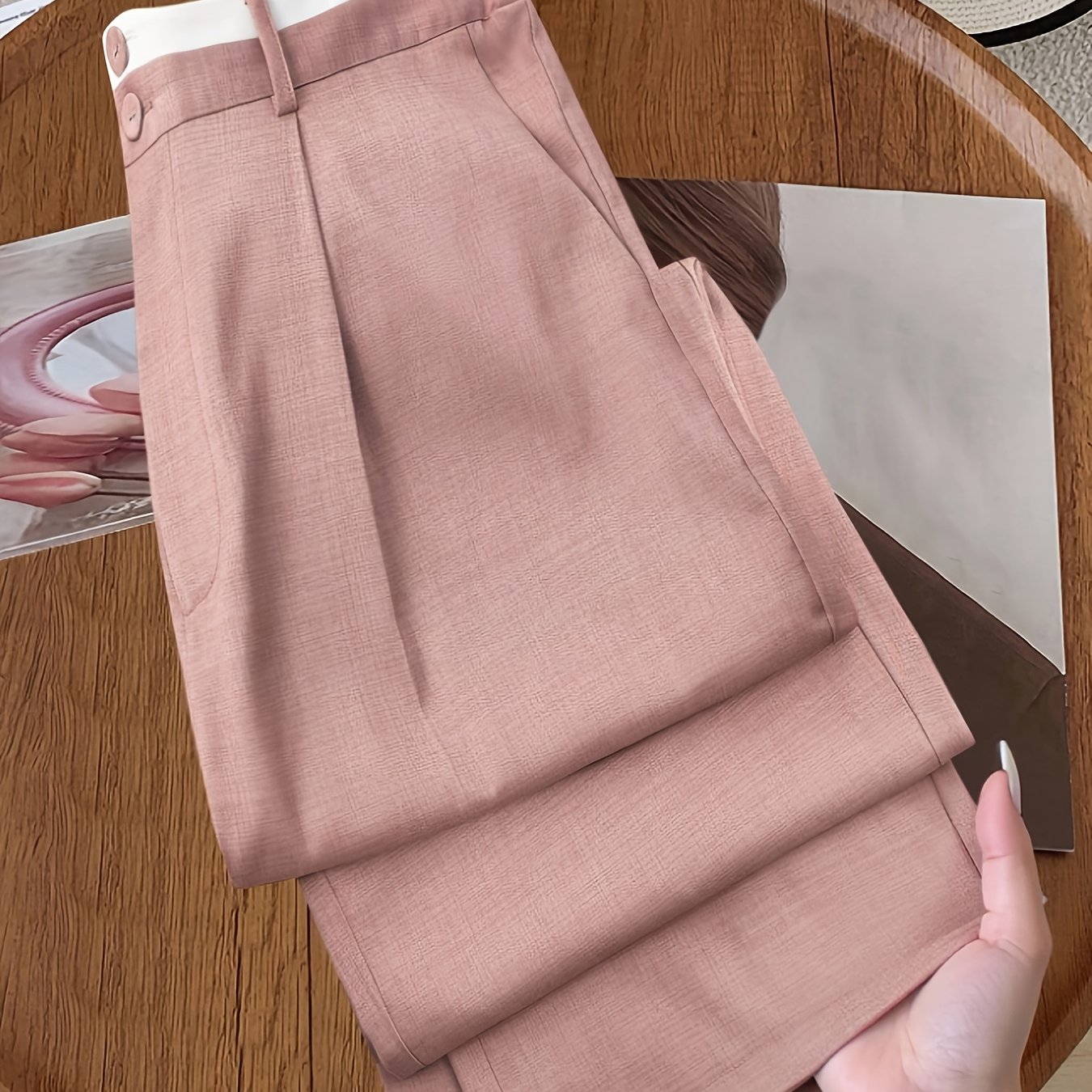 E-shop Einfarbige Knopfleisten-Blazer-Hose - Anzughose, Maschinenwaschbare Gerade Bein Bürokleidung für Frühling Sommer Herbst, Professionelle Kleidung
