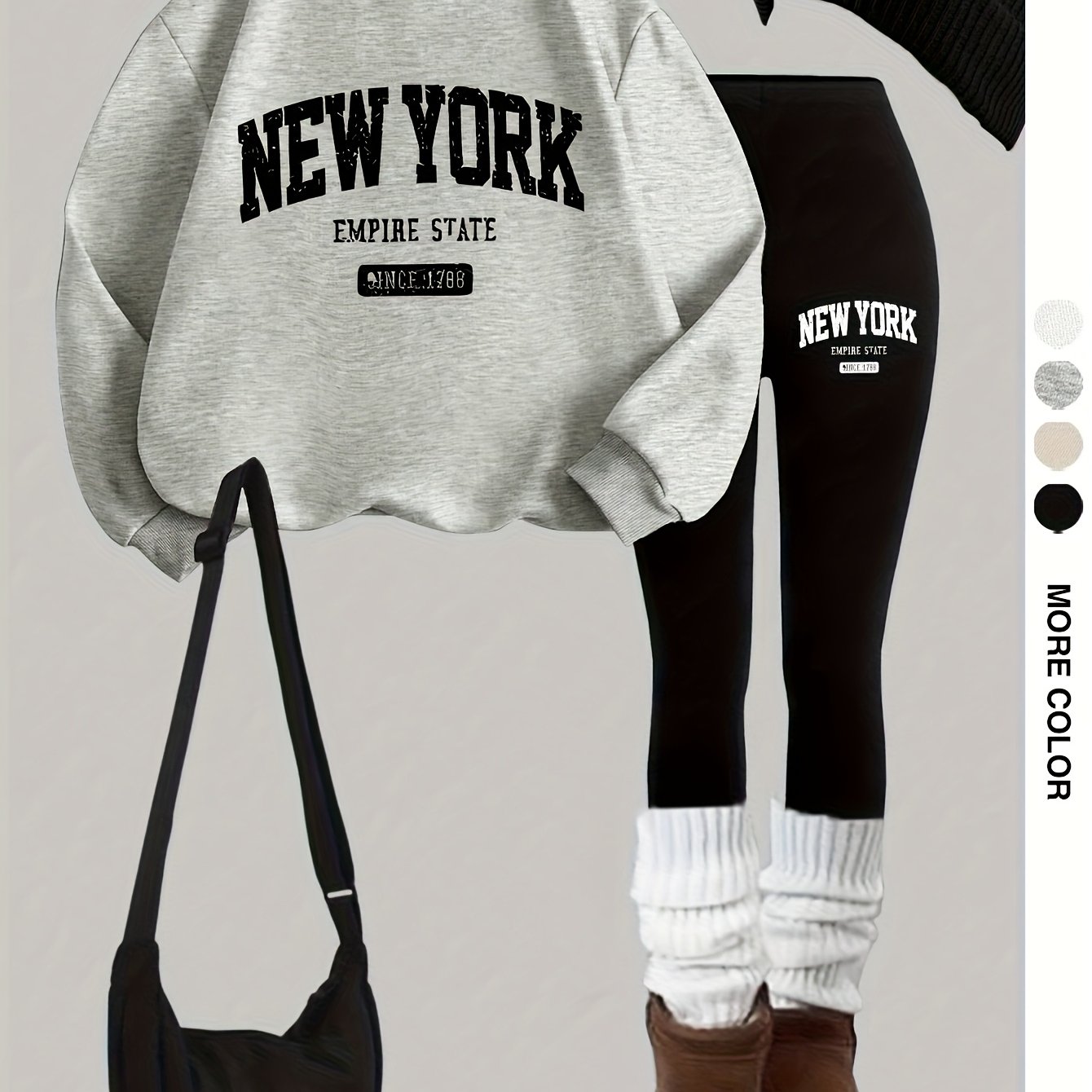 TEMU 0929gwen, 1 Set Of Casual Women's Sweatshirt Suit 2pcs Set, Name Print, Round Neck Long-sleeved Sweatshirt, Long Leggings, Worn Alone Or As An