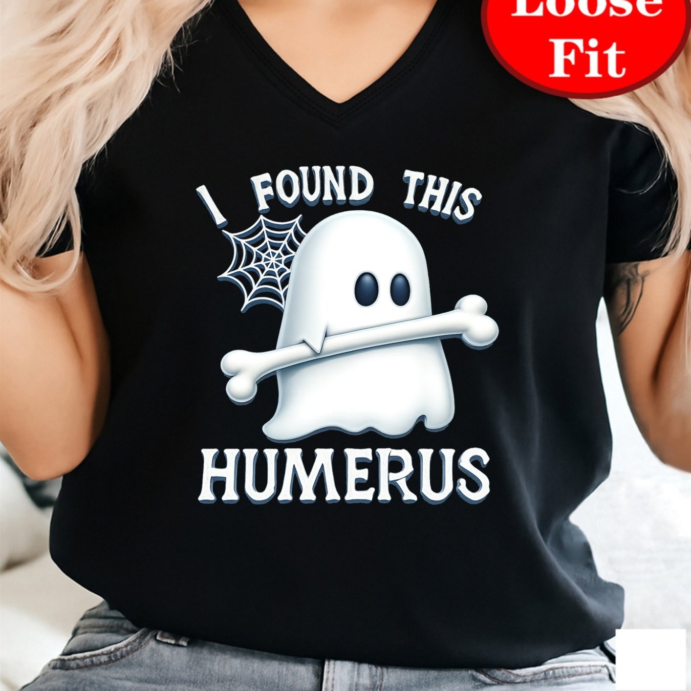 TEMU Women's Oversized Gothic V-neck T-shirt - Funny 