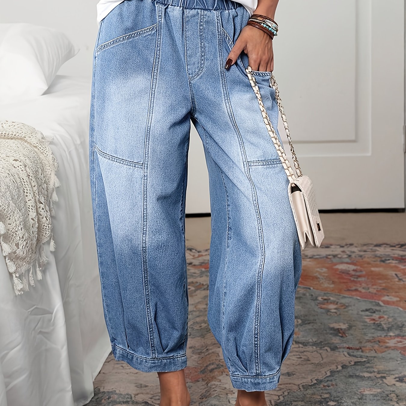 TEMU Women's Plus Size Denim Clothing Casual Loose Slant Pocket Autumn And Winter Carrot Pants
