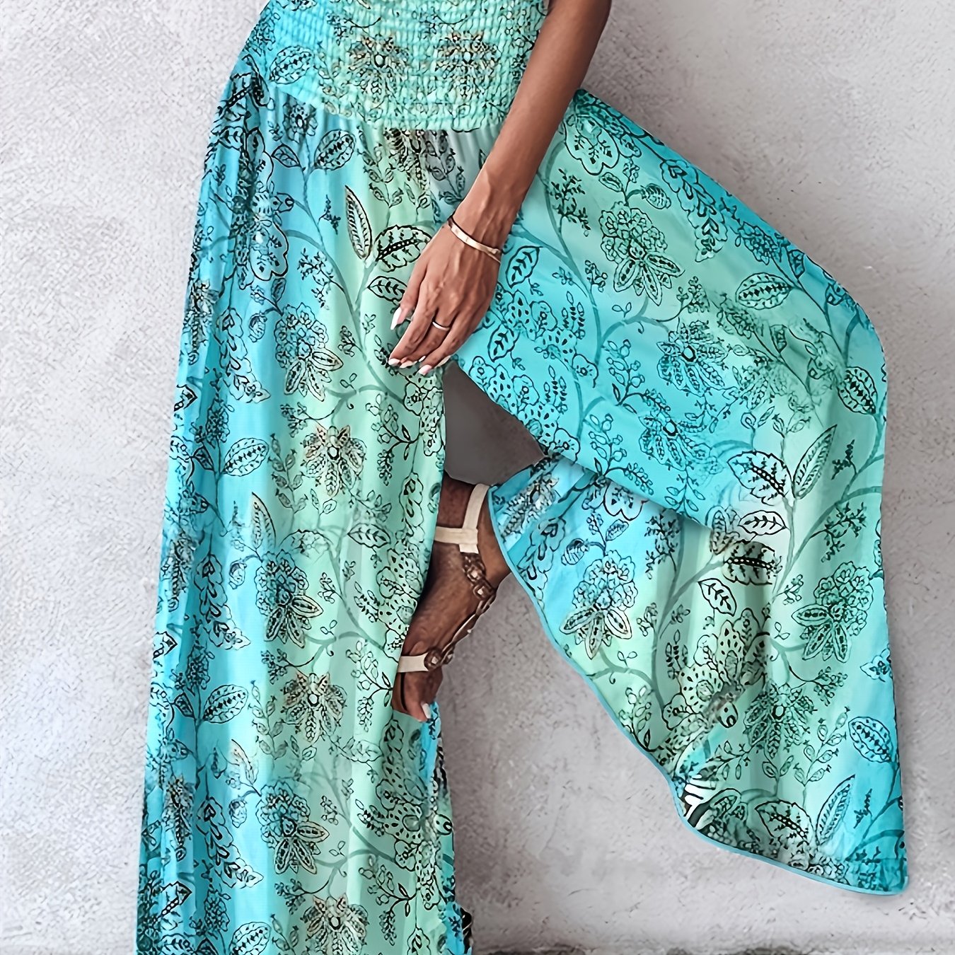 TEMU Printed Pleated High-waisted Wide-leg Holiday Pants