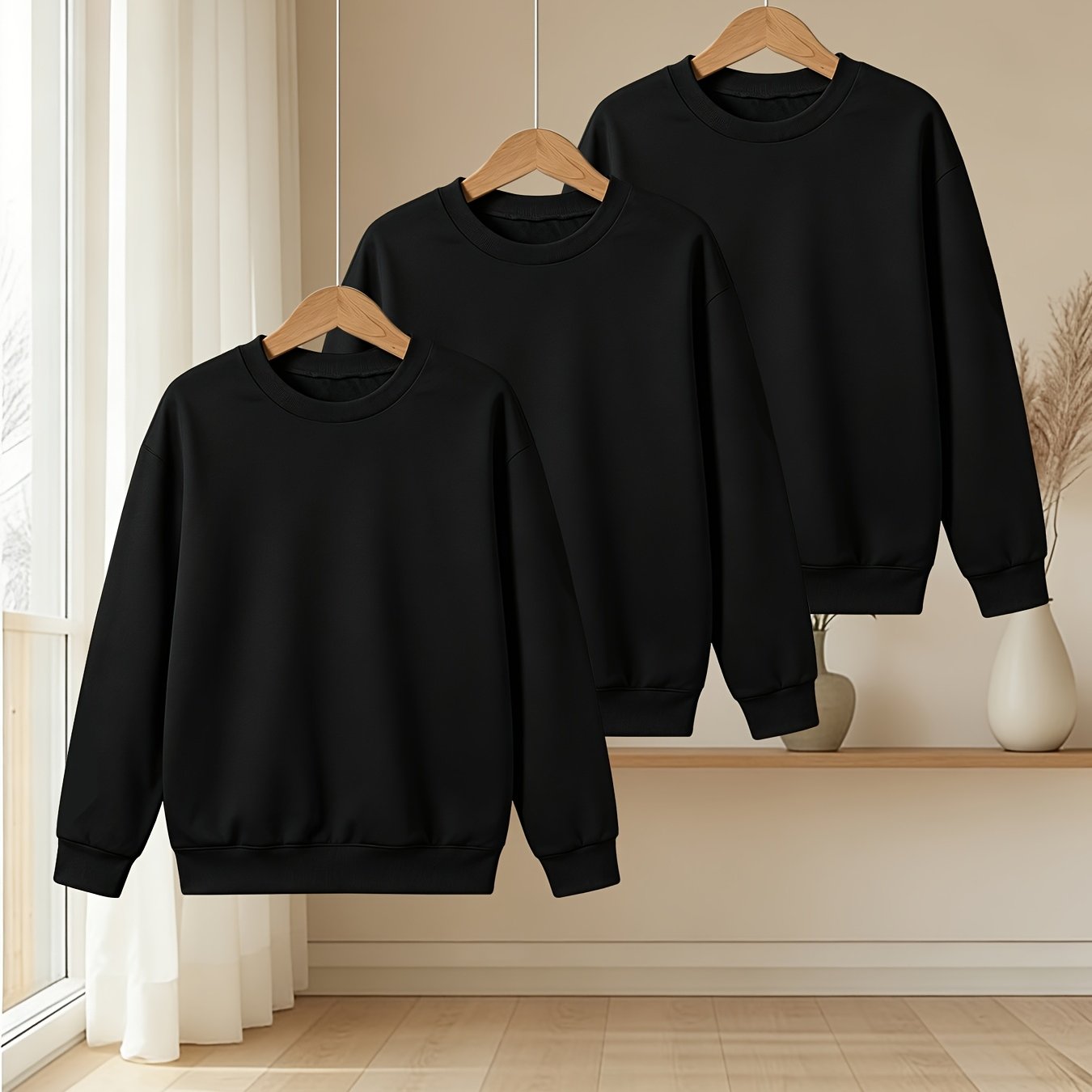 TEMU 3pcs Women' Round Neck Sweatshirts, Autumn Winter Basic Versatile Casual Pullover Long Sleeve Top, Suitable For Commuting / Fitness / / Home