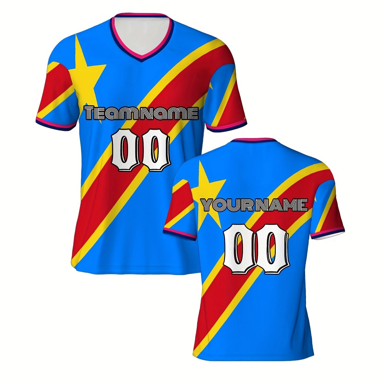 TEMU 1 Custom-made Congo Democratic Republic Football Jersey- Personalized With Name And Number, In Of The Congo's Flag(blue, Red, Golden, White),