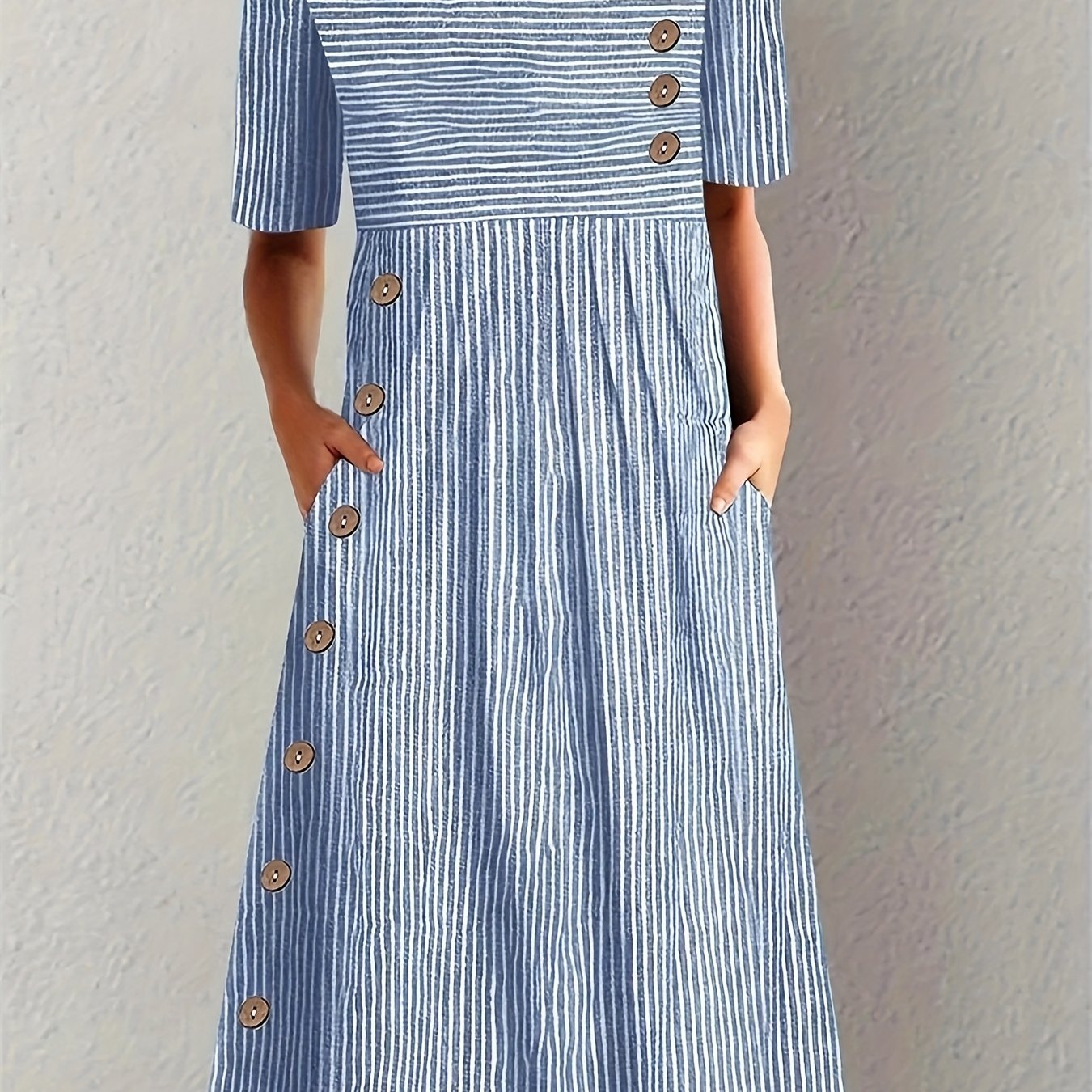 E-shop Neues Sommerkleid mit Rundhalsausschnitt, Streifenmuster und – Kurzarm für Damen: Lässiger und eleganter Urlaubsstil