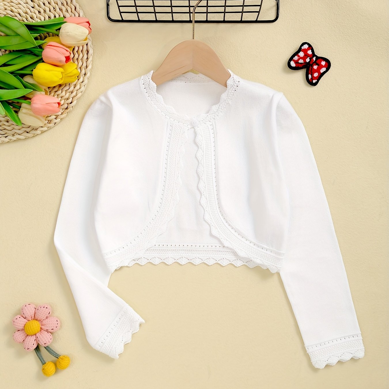 Image of Stylish, Casual, Comfortable, Soft, Elegant Knitted Long Sleeve Round Neck Cardigan With Short Jacket For Home, Everyday , School, And Spring/summer/autumn Wear - Girls' Clothing