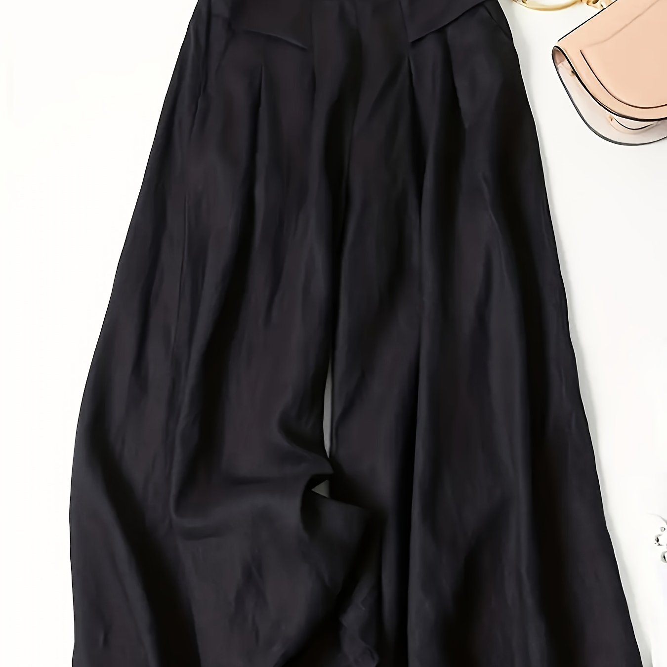 TEMU Women's Fashionable Retro Wide-leg Pants, Light And Breathable Cropped Trousers, Elastic Belt Pockets, Suitable For Daily Casual And Formal