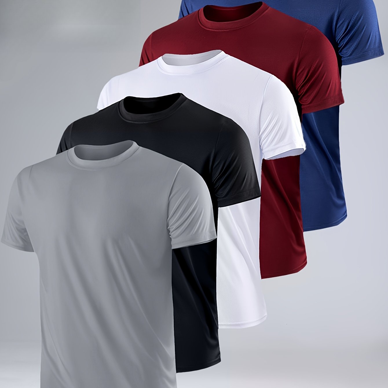 TEMU 5pcs Men' T-shirts(grey, Black, White, Wine Red, Navy)| Regular Fit Crewneck Short Sleeve, Breathable& Comfortable Polyester Fabric| Suit For