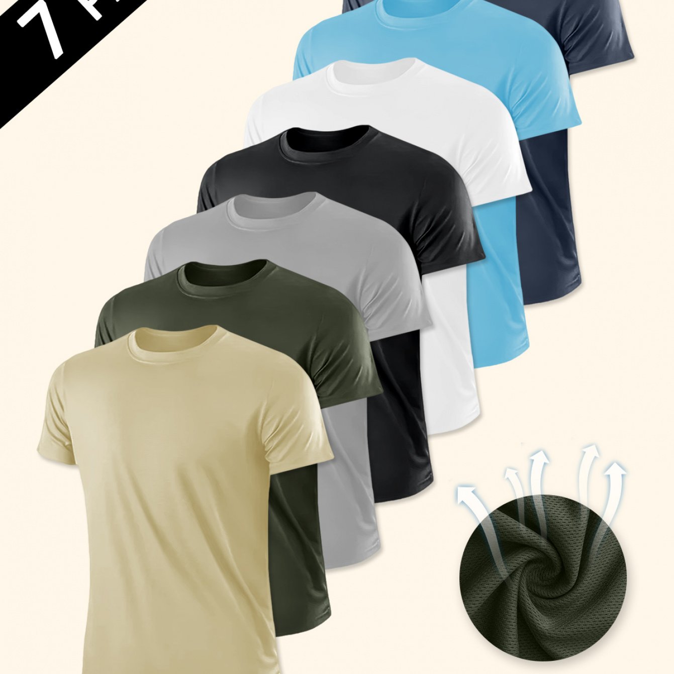 TEMU 7pcs Men's Sports T-shirts- Quick-drying, Breathable, Moisture-wicking Fabric, Multiple Colors- Lightweight And Comfortable, Suitable For ,