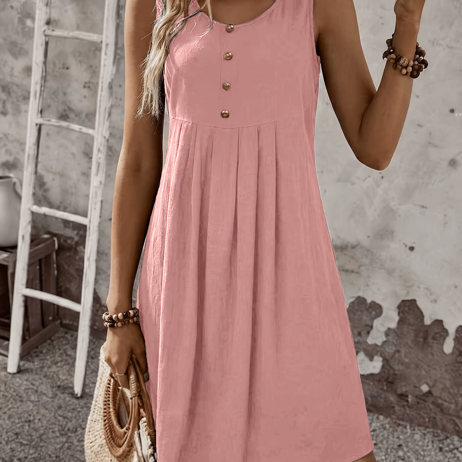TEMU Robe débardeur d'été pour femmes, mode, confortable, sexy, pour les vacances, jupe plissée, jupe courte boutonnée