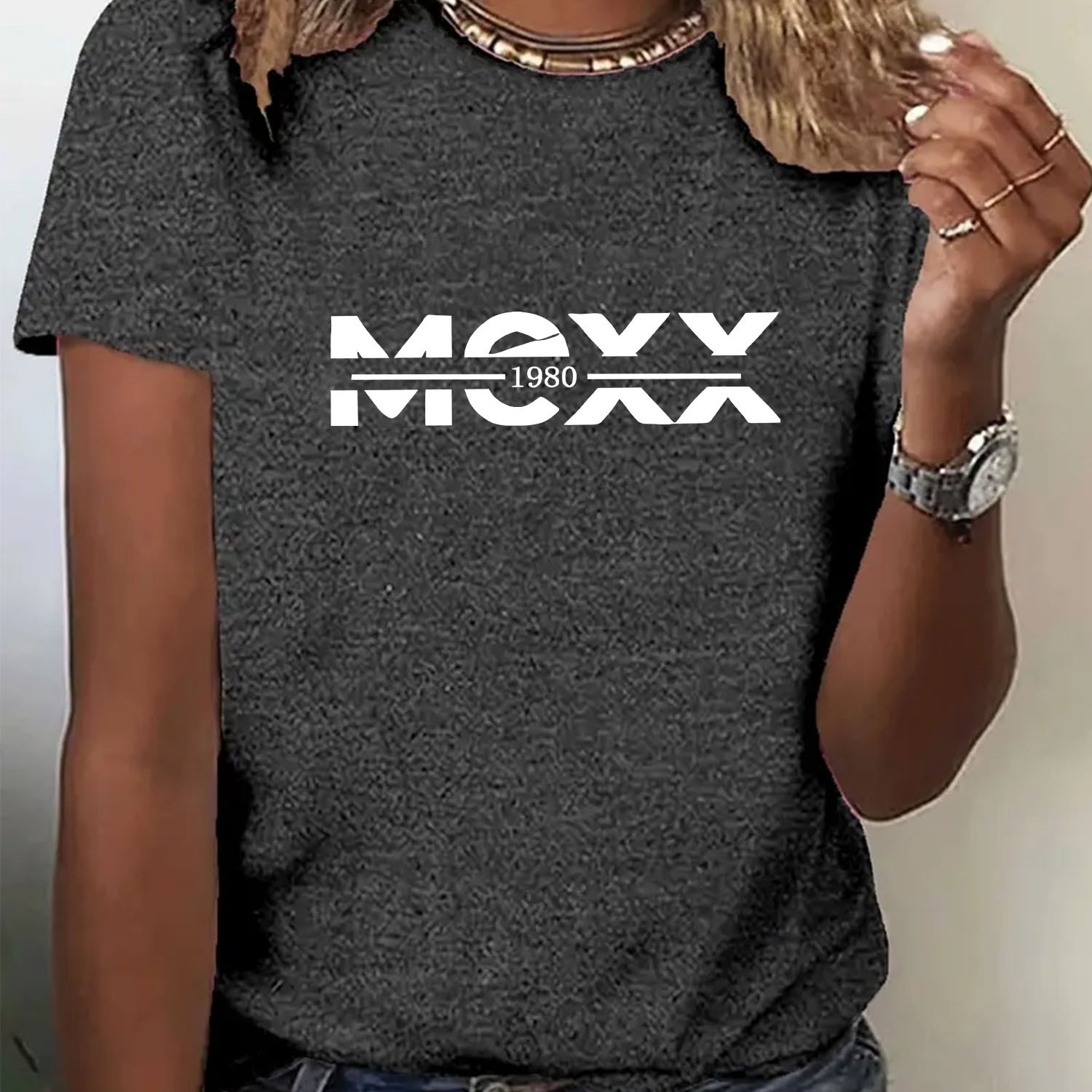 E-shop Damen Einfaches Fashion Letter Print Rundhals Kurzarm T-Shirt - Sportlich , Minimalistisch Athletic, 95% 5% Spandex 180g, Bedrucktes Design,