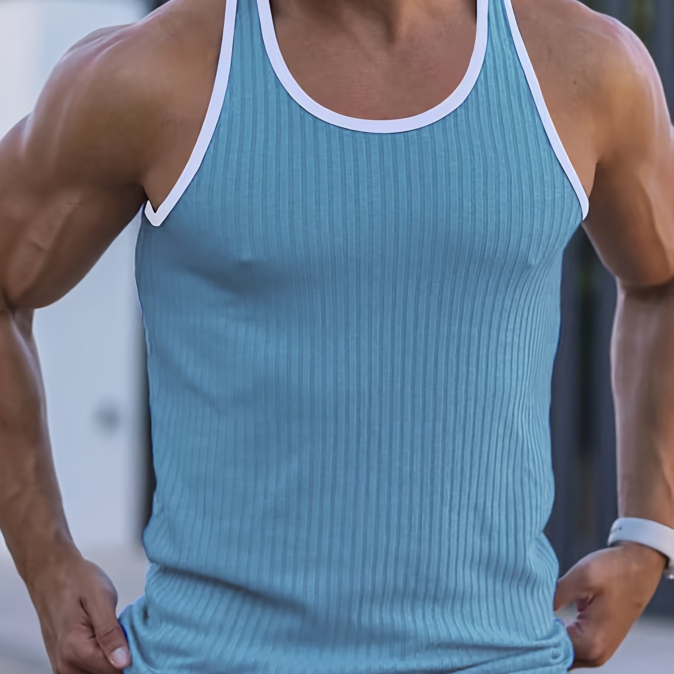 TEMU Sleeveless Athletic Running Shirt - Slim Fit Vertical Striped Colorblock (/) - Summer Breathable Sleeveless Top For, Gym & Casual Wear - Solid
