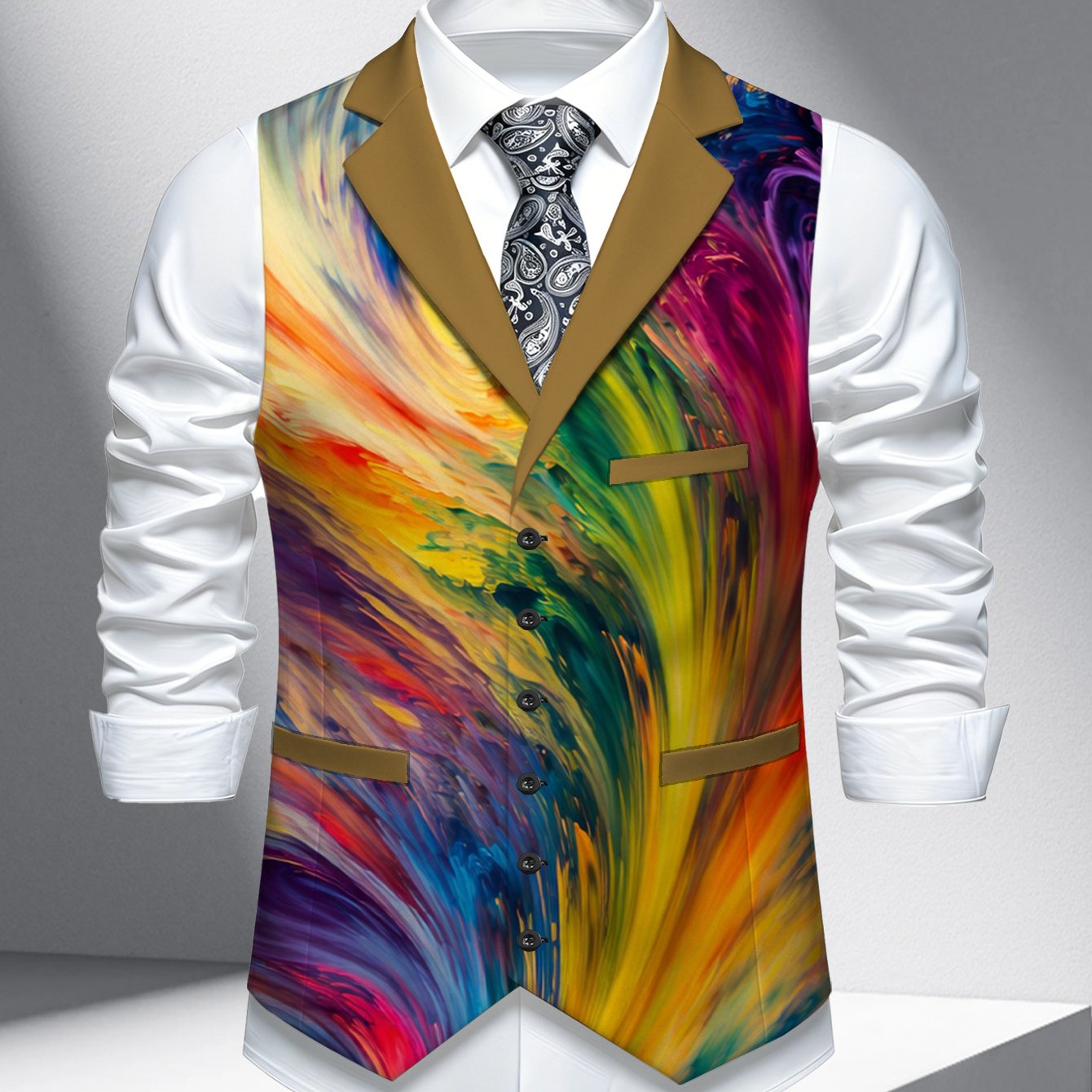 TEMU Plus Size Men's Lapel Vest Single Piece, Fashion Casual Wedding Party Men's Vest Top, Men's Lapel Vest Single Piece, Vibrant Multi-colored