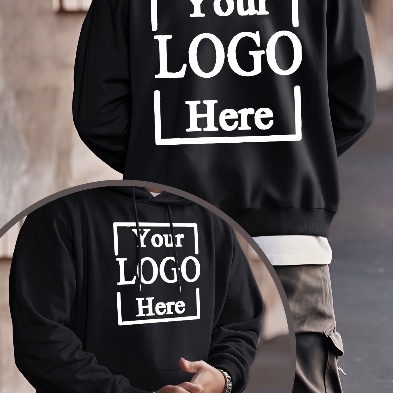 TEMU Customizable Men's Hoodie, Suitable For Casual Wear And Sports, Supports Customization And Couple Customization - Made Of Pocket Knit Fabric -