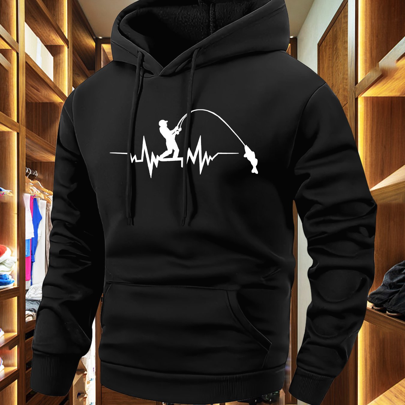 TEMU Sweat à capuche pour homme avec imprimé de pêche, tendance mode, décontracté et polyvalent, pull à capuche pour homme, sweat à capuche de sport