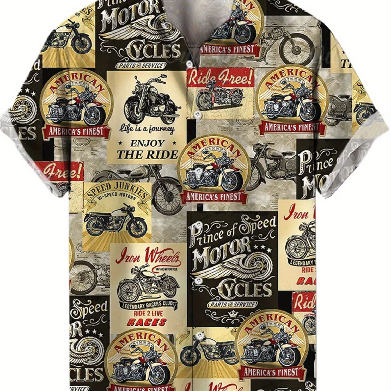 TEMU Printed Design-not Textured]2026 Summer 's Plus Size Shirt Men's Retro Size 66 Highway Motorcycle Pattern Hawaiian Shirt - Digital Full Retro