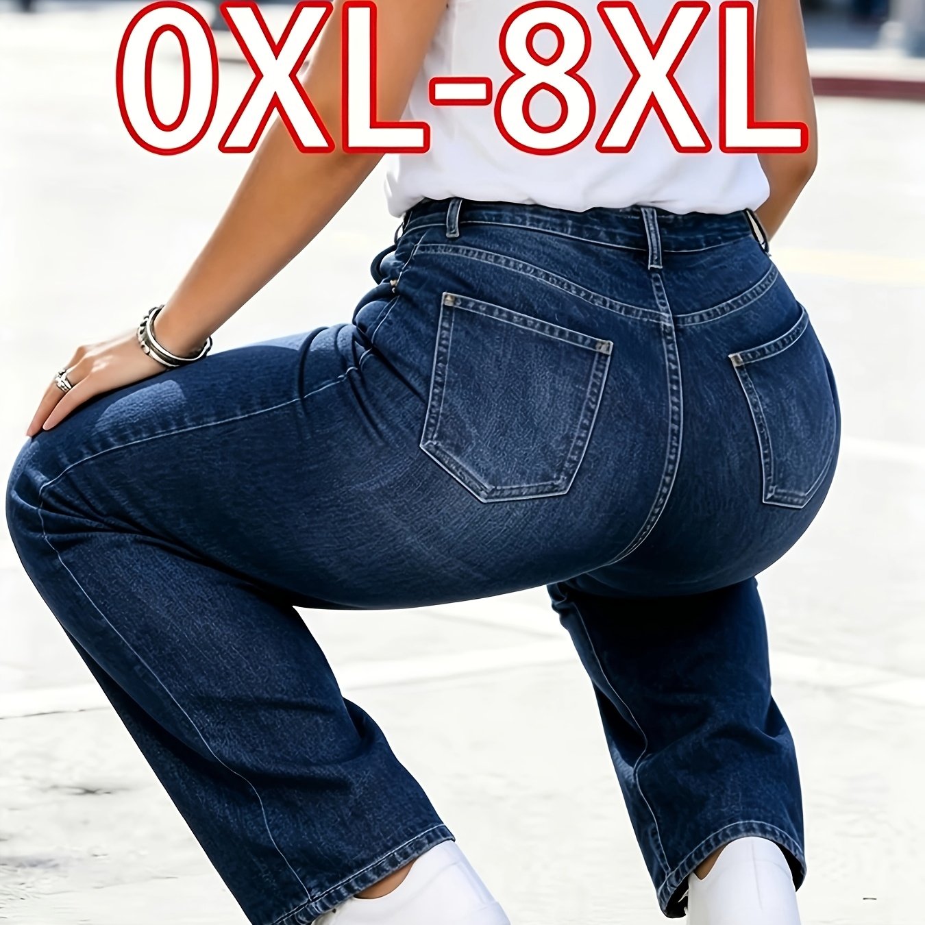 TEMU Extra Plus Size Skinny Jeans For Women, High Waist High Stretch Denim Pants, Slim Fitted Design For Curvy Figure, Super Elastic Fabric , Fashion