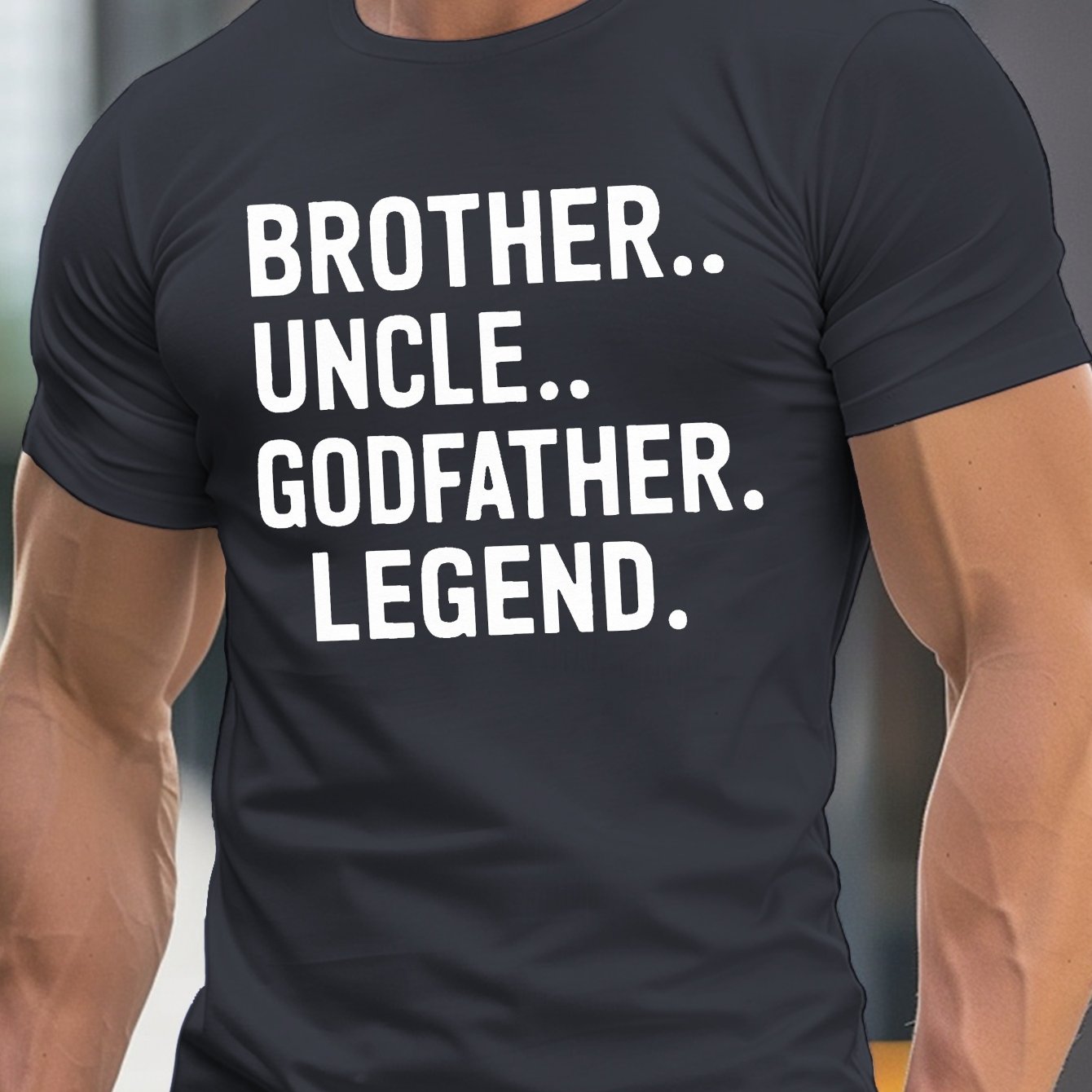 TEMU Brother Uncle Legend Print, Men's Round Crew Neck Short Sleeve Tee, Casual T-shirtcasual Comfy Lightweight Top For Summer