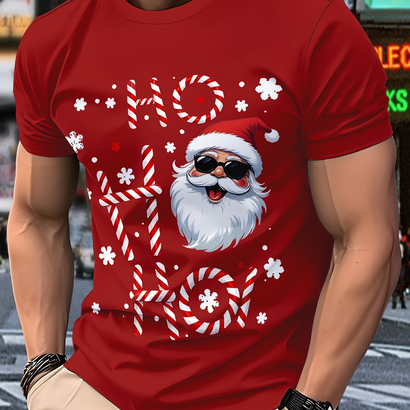 TEMU Trendy Men's Christmas Print Crew Neck Short Sleeve T-shirt, New Summer Casual Versatile Top, Comfortable And Breathable, Not Stuffy, Street