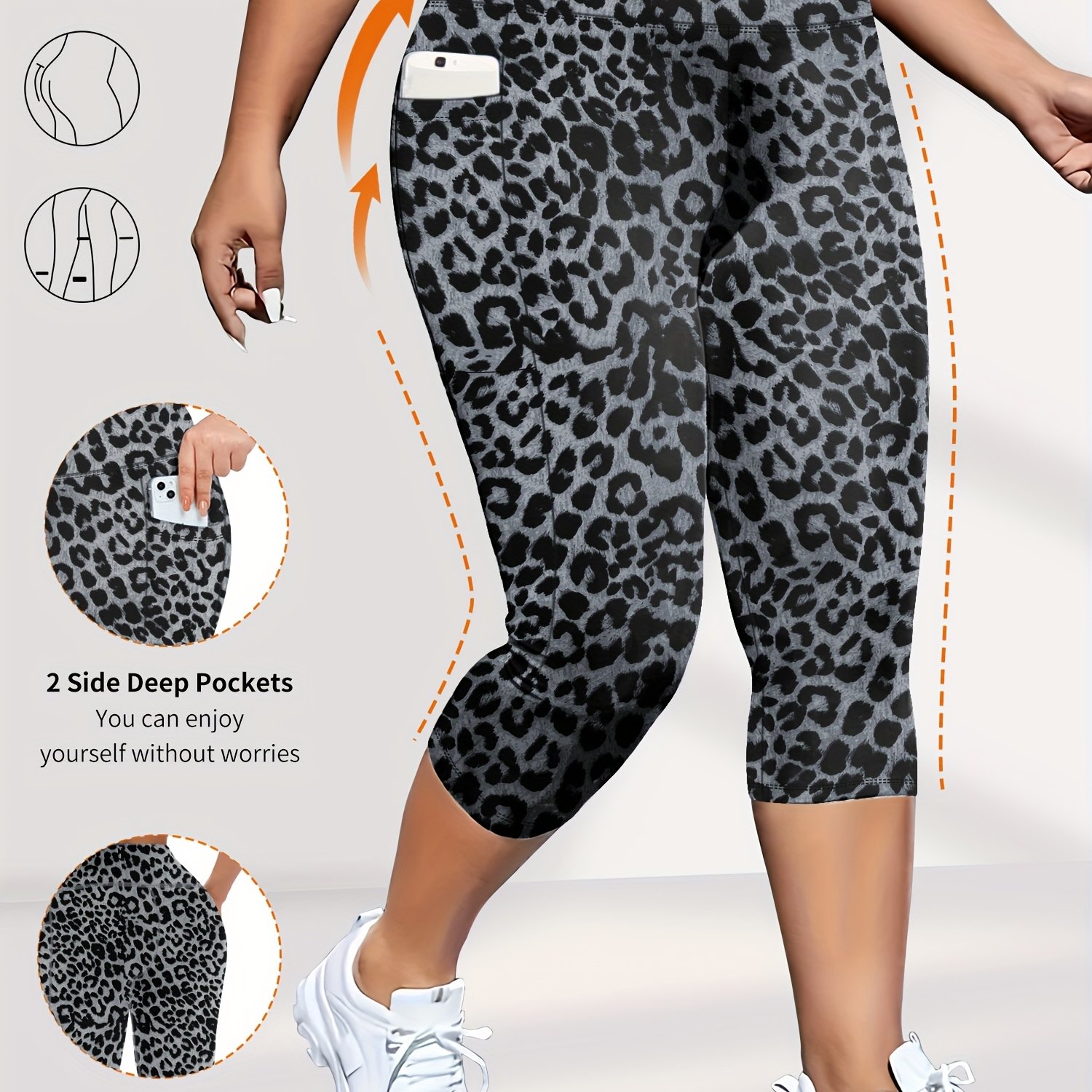 E-shop Capri-Leggings in großen Größen mit hohem Bund und für Damen - Weiche, schlanke Yoga-Hose zum Laufen, Radfahren und Workout mit Bauchkontrolle -