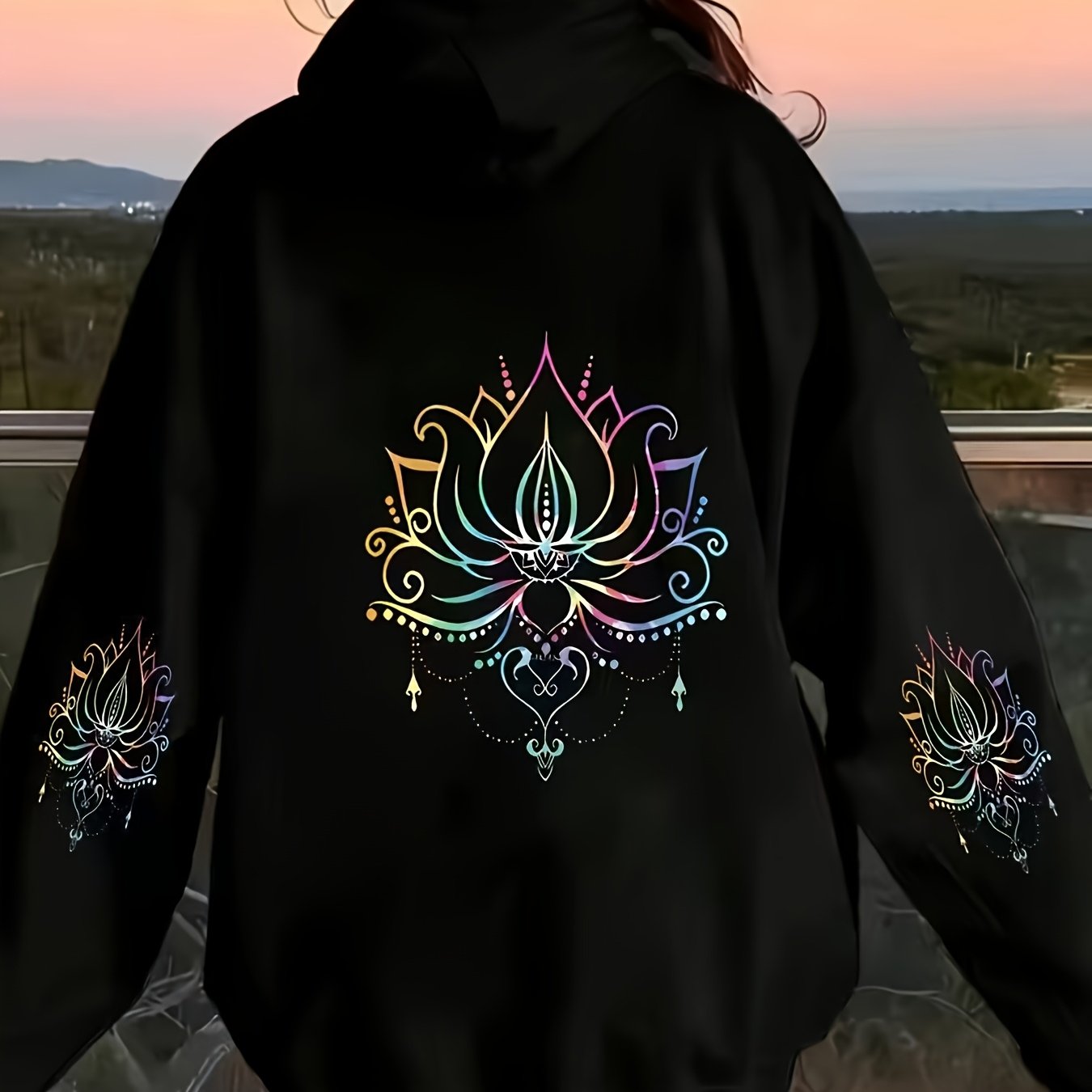 Image of Women's Casual Zip-up Hoodie, Floral Print Sweatshirt, Machine Washable Comfortable Lining, Warm Pullover Sweatshirt For Autumn And Winter, Cute Design