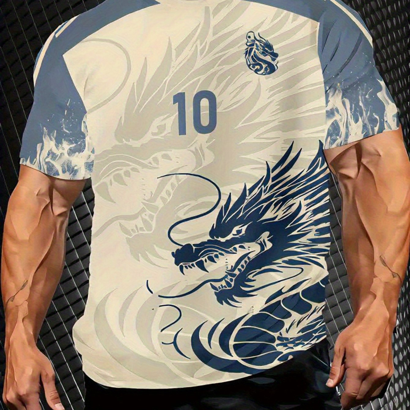 TEMU Dynamic Dragon Printed Men's T-shirt, Sports T-shirt, Fashionable And Trendy Men's Round-neck Top, Showcasing Strength And Vitality